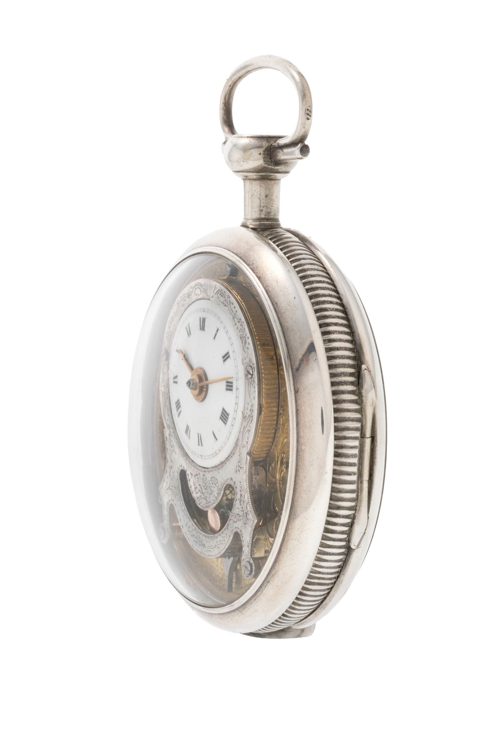 Montre de poche à double face en argent avec une face ornée d'un faux pendule Mouvement: - 3