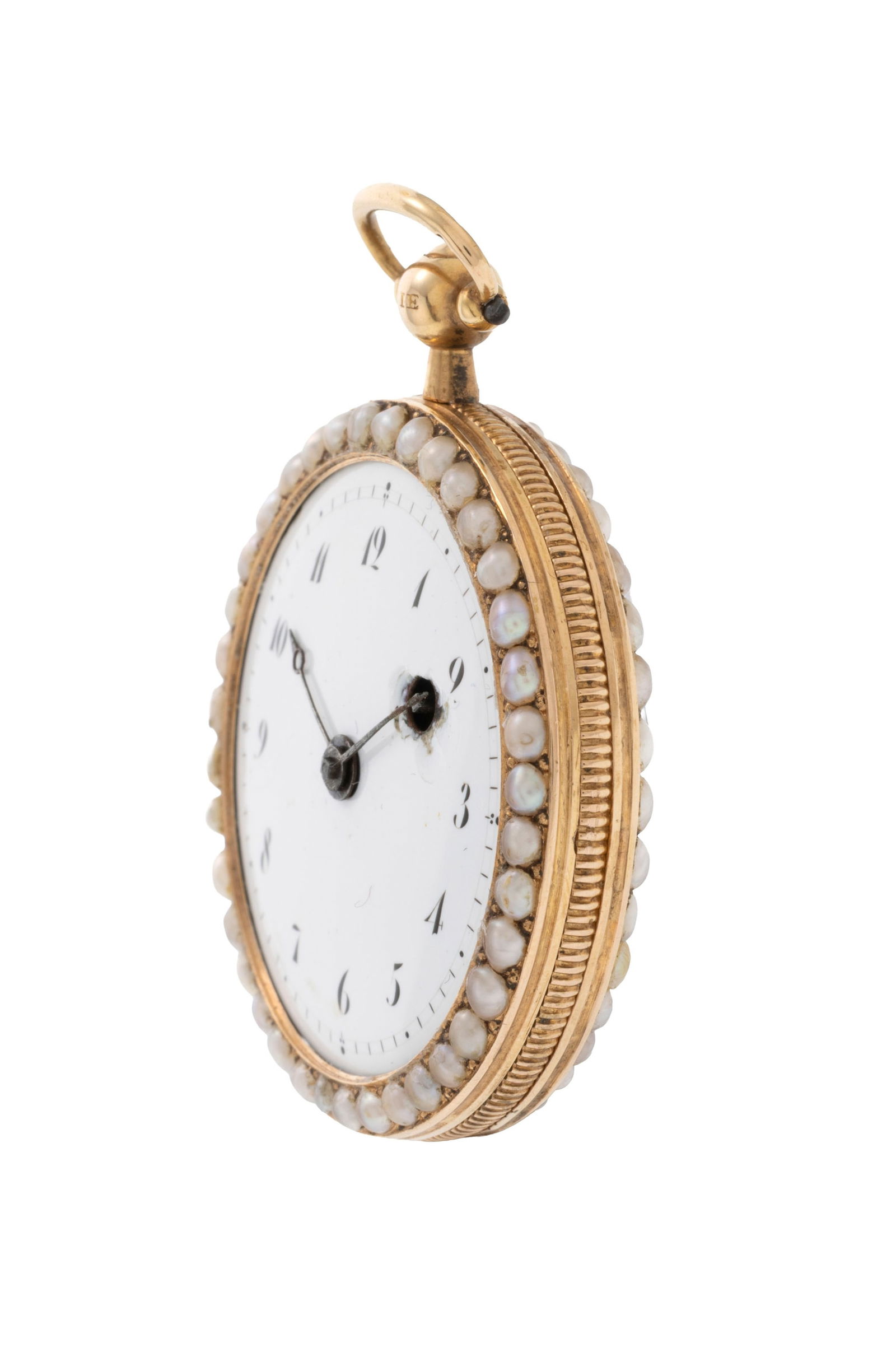 Montre de poche à coq en or ornée d'une peinture sur émail représentant un coupl - 2