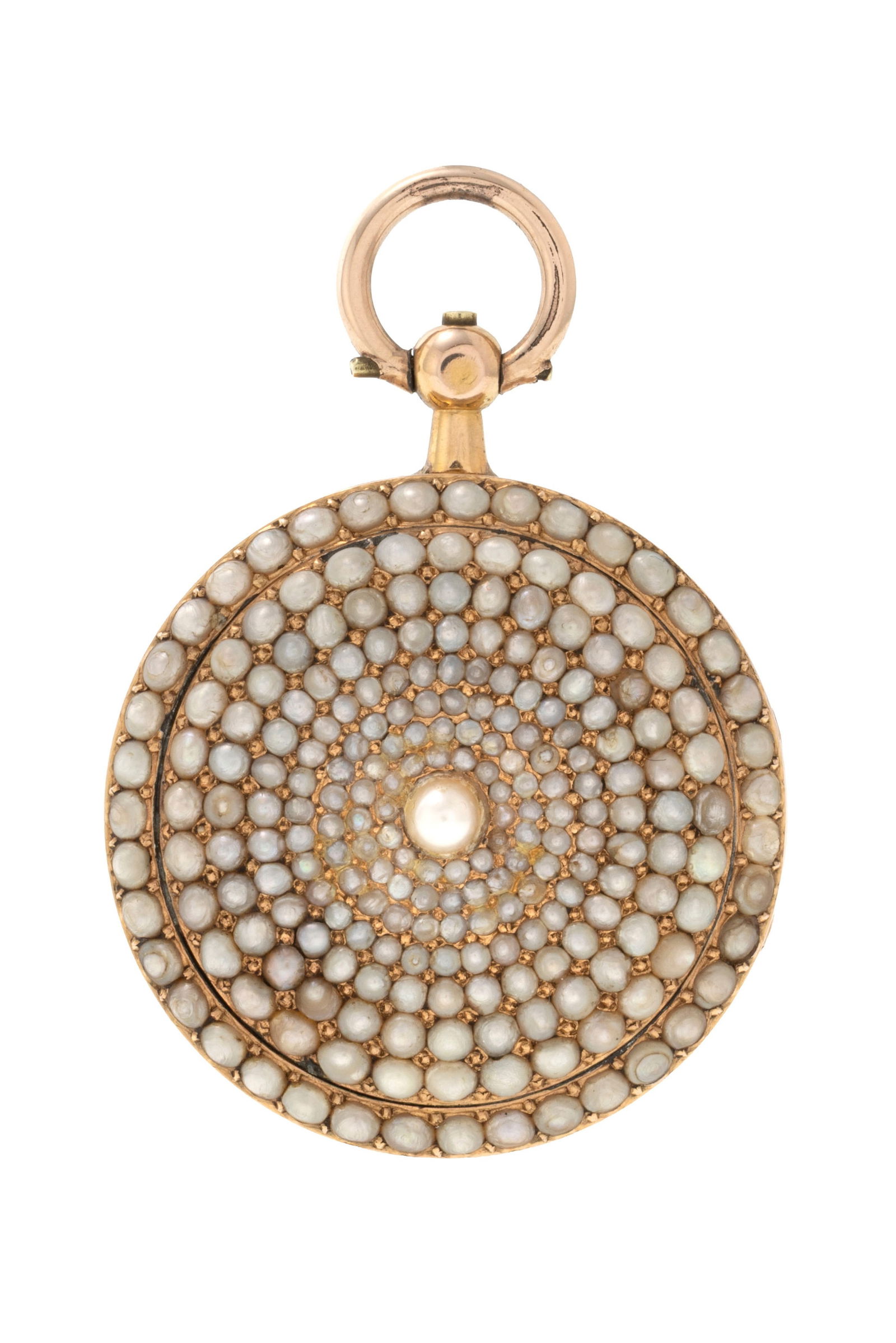 Montre de poche à coq en or entièrement ornée de demi perle en chute, début XIXe - 4