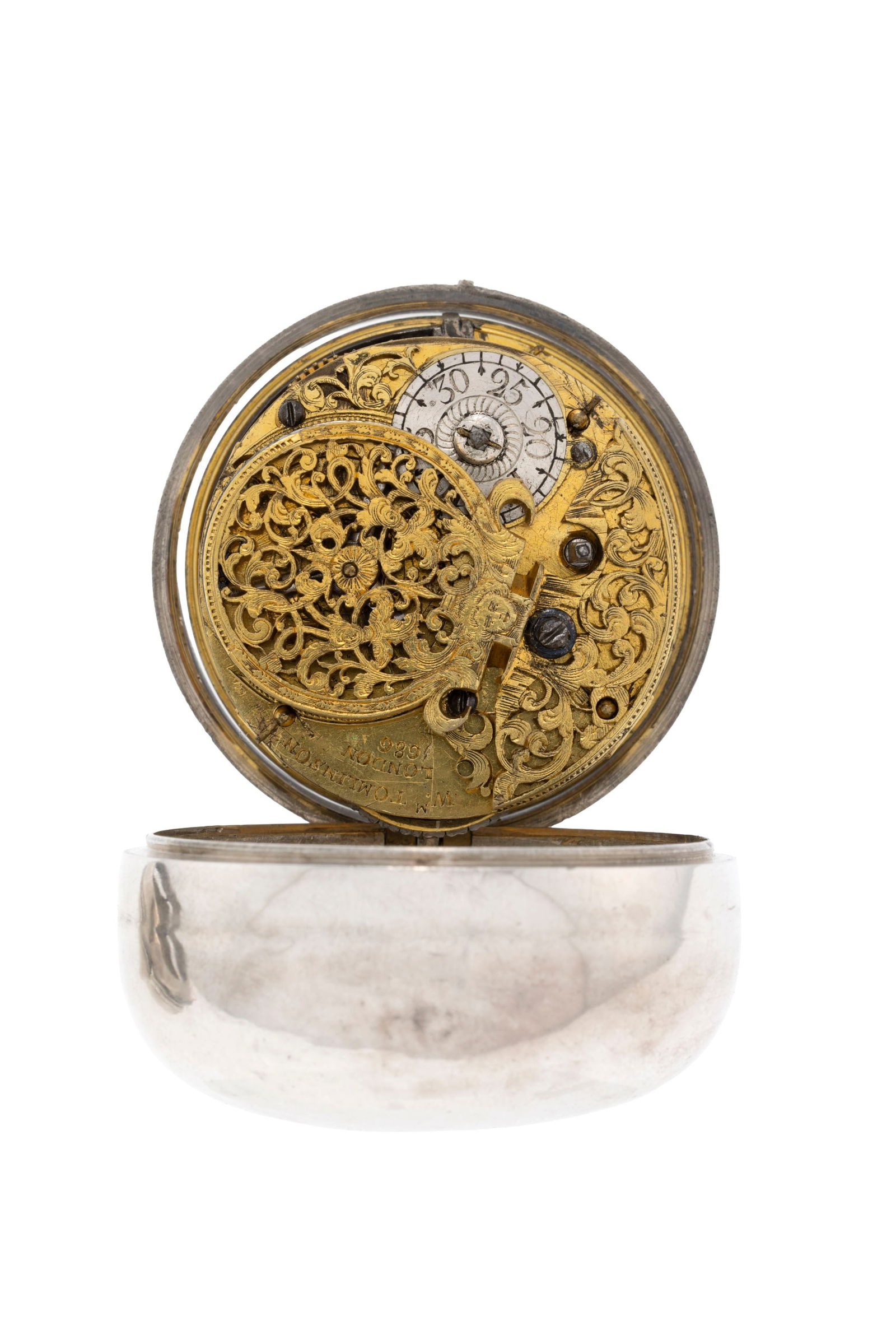 William Tomlinson London, montre de poche à coq et boîtier de protection en argent, XVIIIe - 4