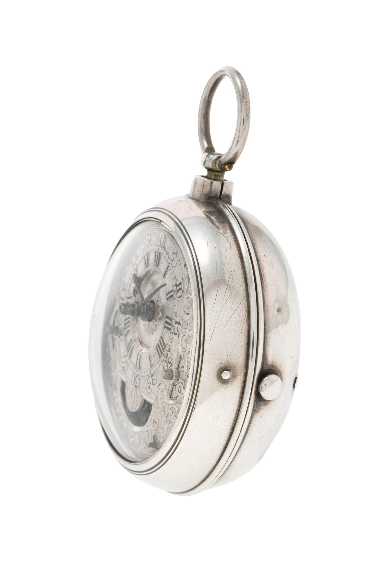 Finch London, montre de poche et boîtier de protection en argent avec faux pendule, XVIIIe s.  - 2