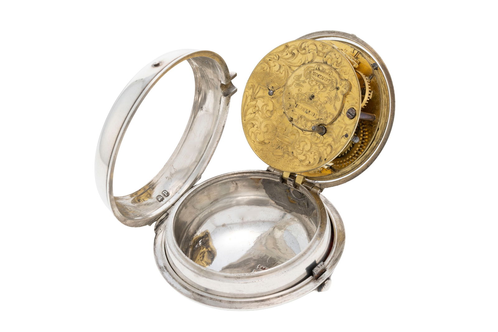 Finch London, montre de poche et boîtier de protection en argent avec faux pendule, XVIIIe s.  - 3