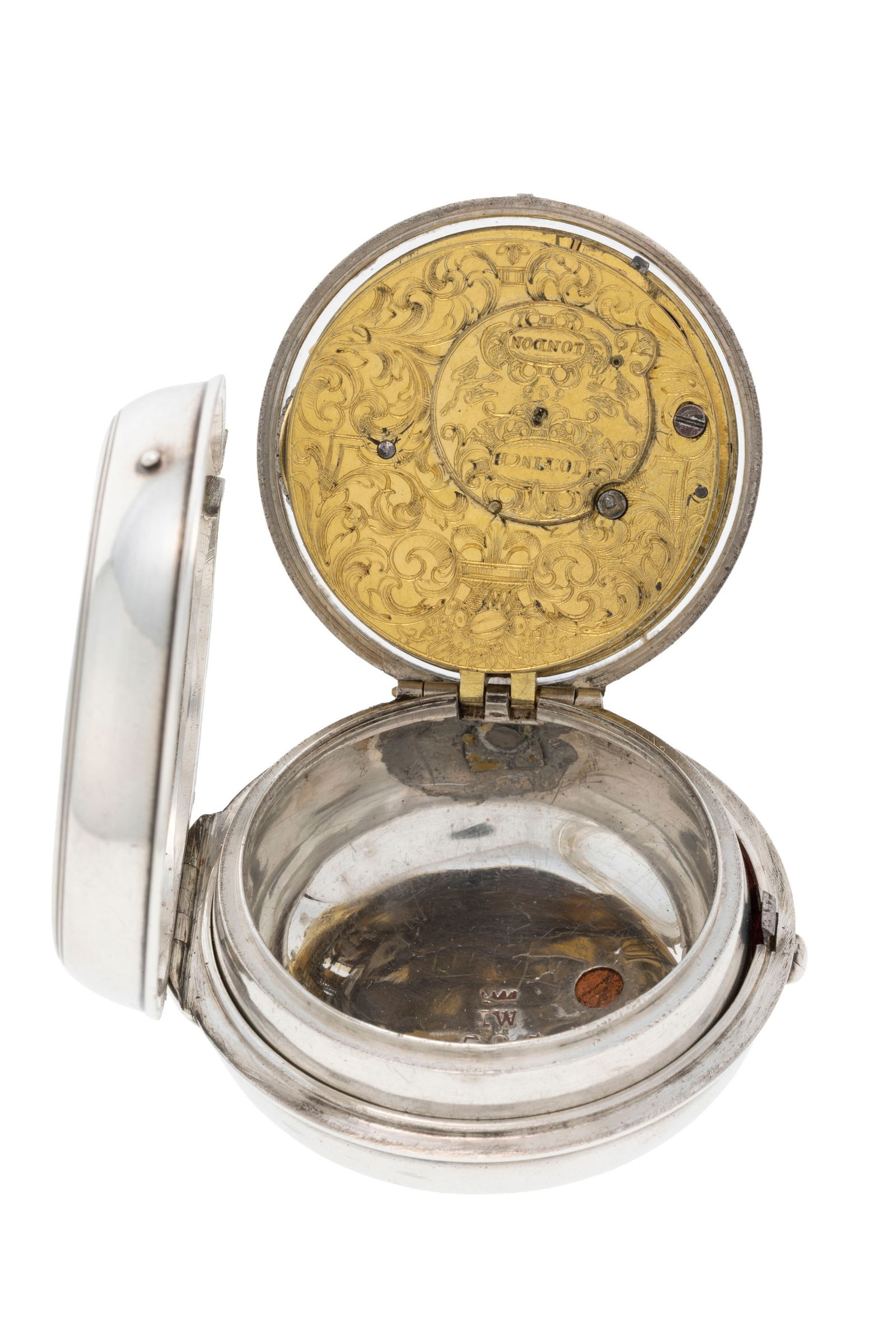 Finch London, montre de poche et boîtier de protection en argent avec faux pendule, XVIIIe s.  - 4