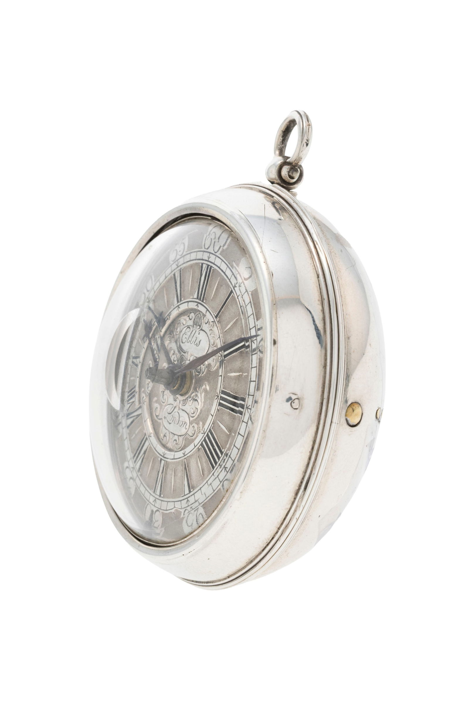 Ellis London, montre de poche à coq et boîtier de protection en argent, XVIIIe s. Mouvem - 2