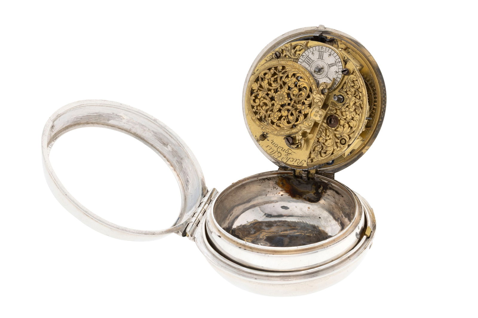 Ellis London, montre de poche à coq et boîtier de protection en argent, XVIIIe s. Mouvem - 3