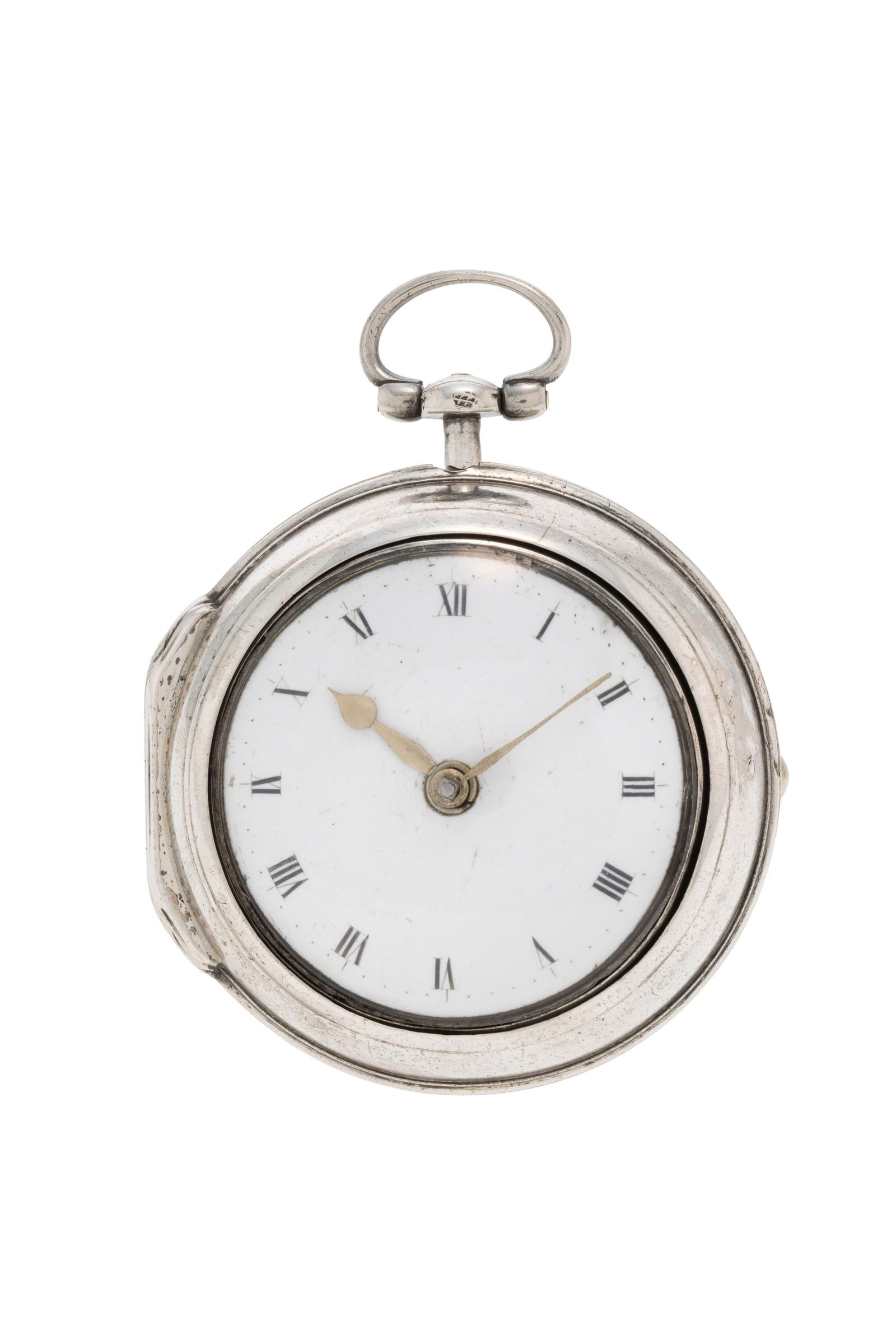 Thomas Lozano Londres, montre de poche à coq et boîtier de protection en argent, circa 173: Thomas Lozano Londres, montre de poche à coq et boîtier de protection en argent, circa 1736 Mouvement: mécanique, n°1419 Boîtier: n°1419, diam. 40 mm Boîtier de prot