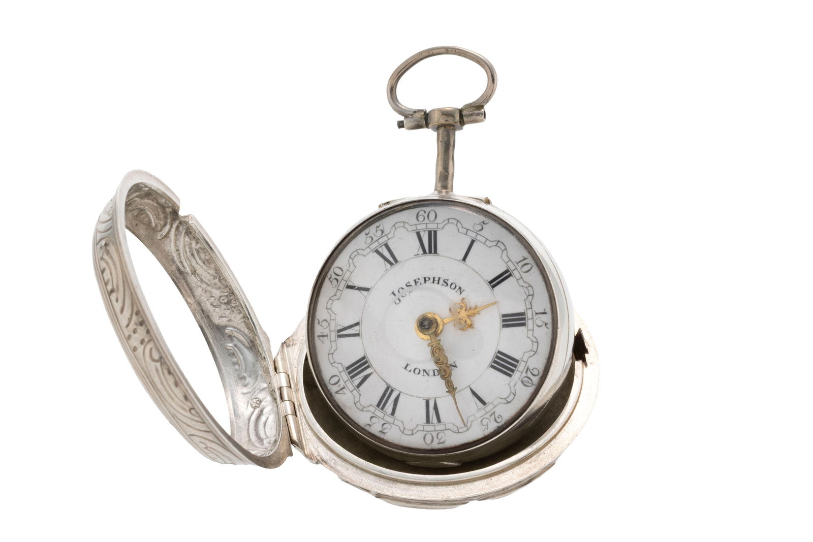 Josephson London, montre de poche à coq en argent avec boîtier de protection en argent rep - 2