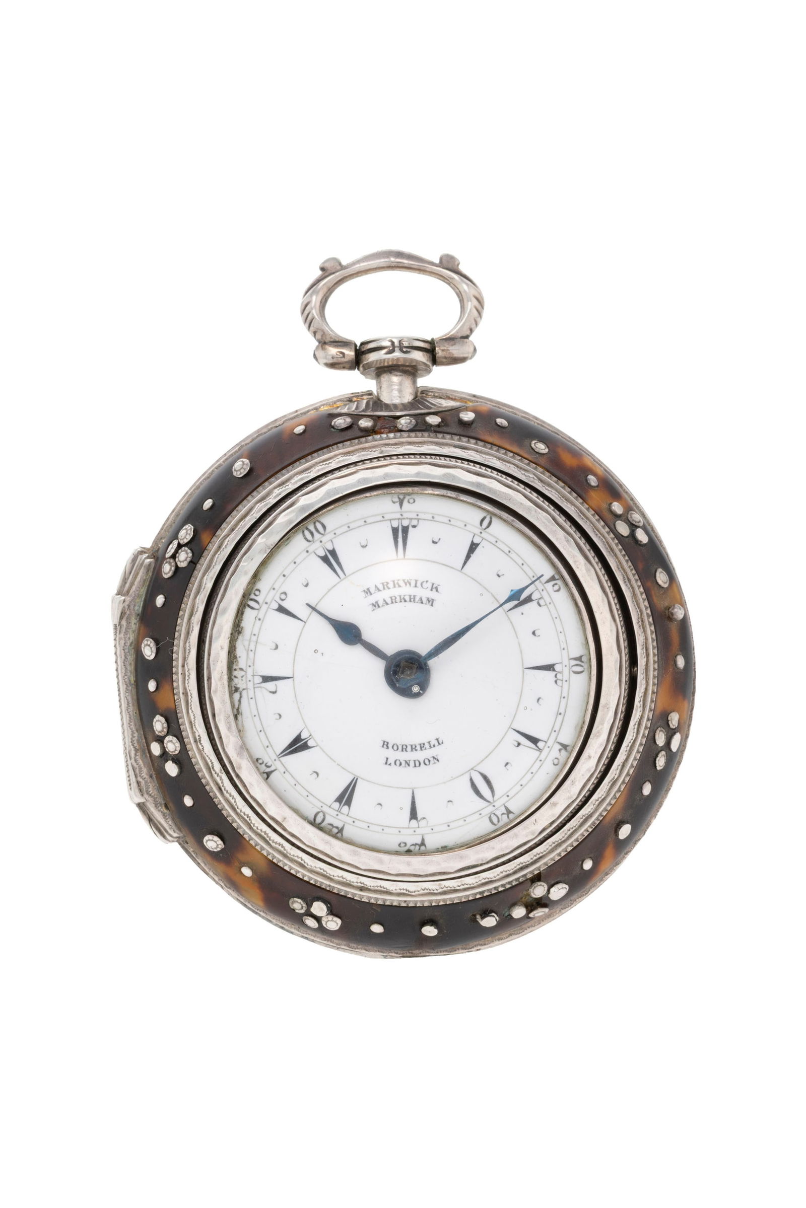 Markwick Markham et Borrell London, montre de poche à coq en argent pour le marché turc av: Markwick Markham et Borrell London, montre de poche à coq en argent pour le marché turc avec deux boîtiers de protection en argent dont un orné d'écaille de tortue, fin XVIIIe