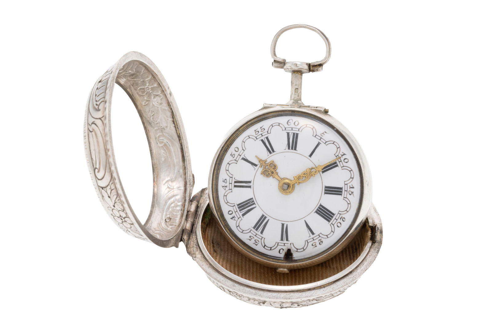 John Wilter London, montre de poche à coq en argent avec boîtier de protection en argent r - 2