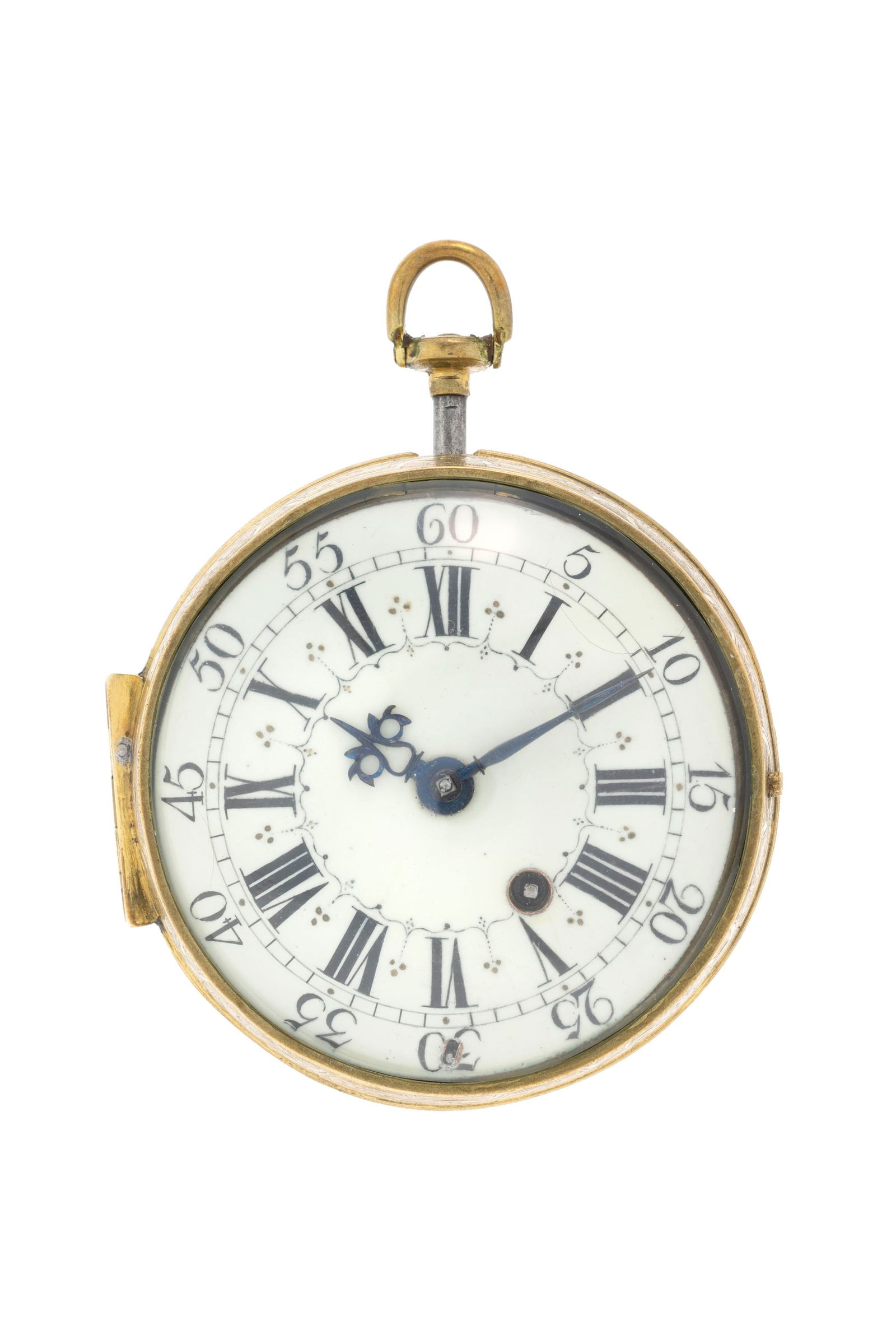 Targe à Paris, montre de poche à coq en laiton ajouré et gravé à rép&#: Targe à Paris, montre de poche à coq en laiton ajouré et gravé à répétition, XVIIIe s. Mouvement: mécanique Boîtier: diam. 58 mm Complication: rép