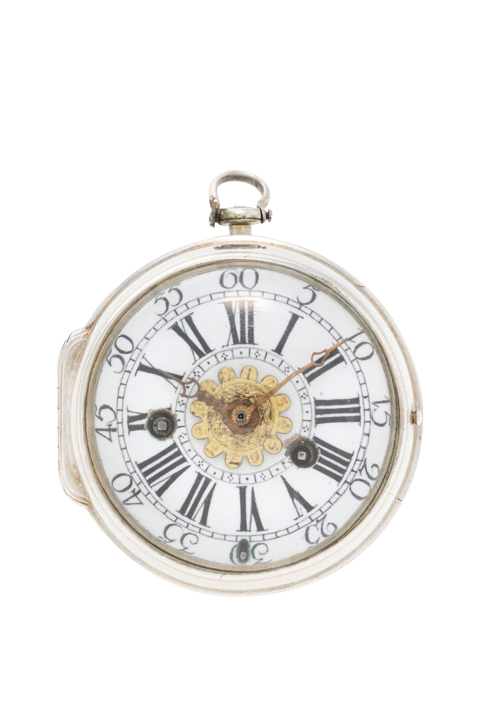 Dardennes à Paris, montre de poche à coq en argent avec alarme, XVIIIe s. Mouvement: m&#: Dardennes à Paris, montre de poche à coq en argent avec alarme, XVIIIe s. Mouvement: mécanique Boîtier: diam. 53 mm Complication: alarme Signature: mouvement ConditionEtat