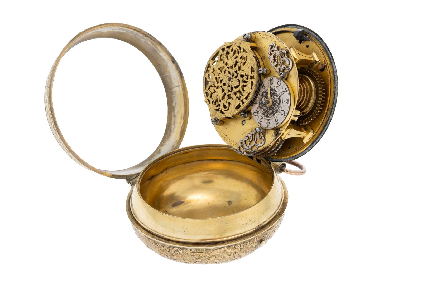 Testu à Paris, montre de poche à coq en laiton gravé d'une scène mythologique, X - 4