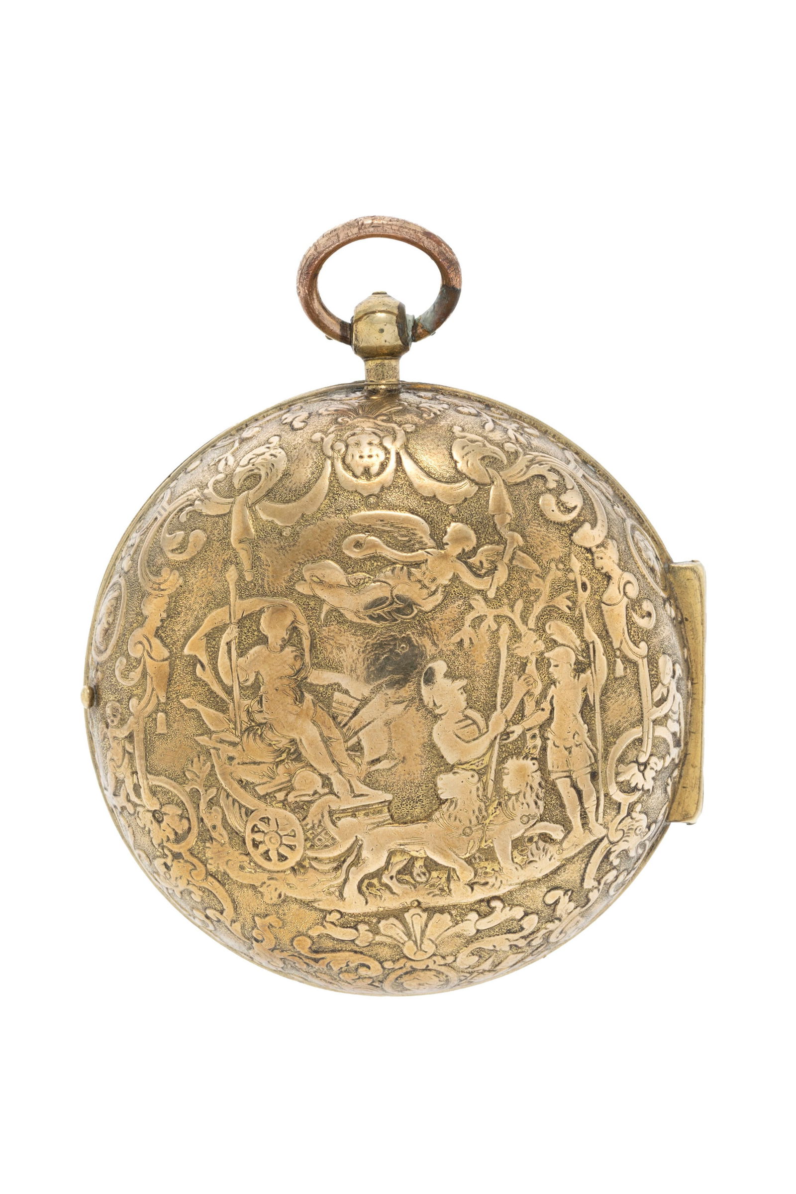 Testu à Paris, montre de poche à coq en laiton gravé d'une scène mythologique, X - 5