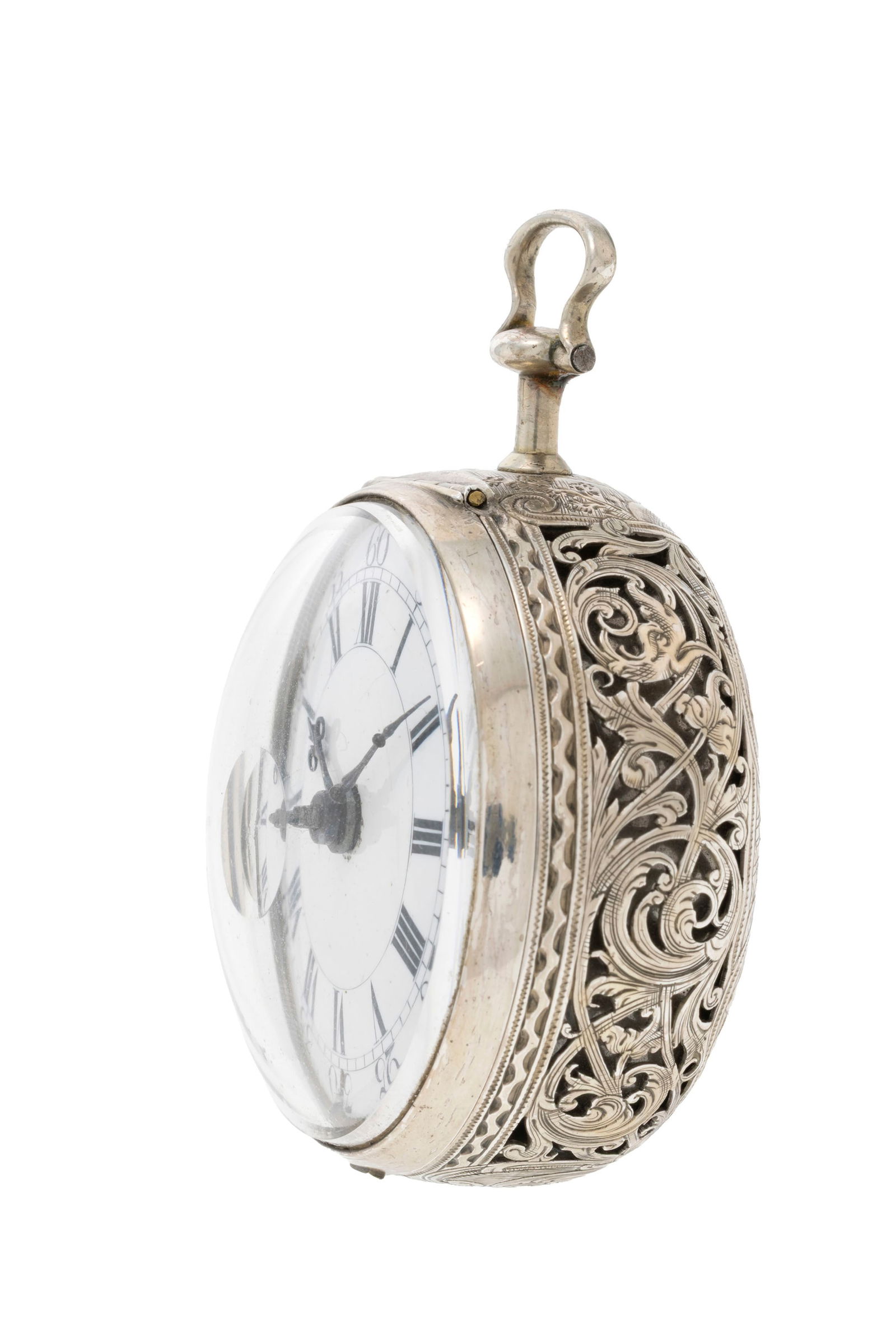 Wil. Banks Hunsworth, montre de poche à coq en argent gravé de motifs floraux avec sonneri - 2