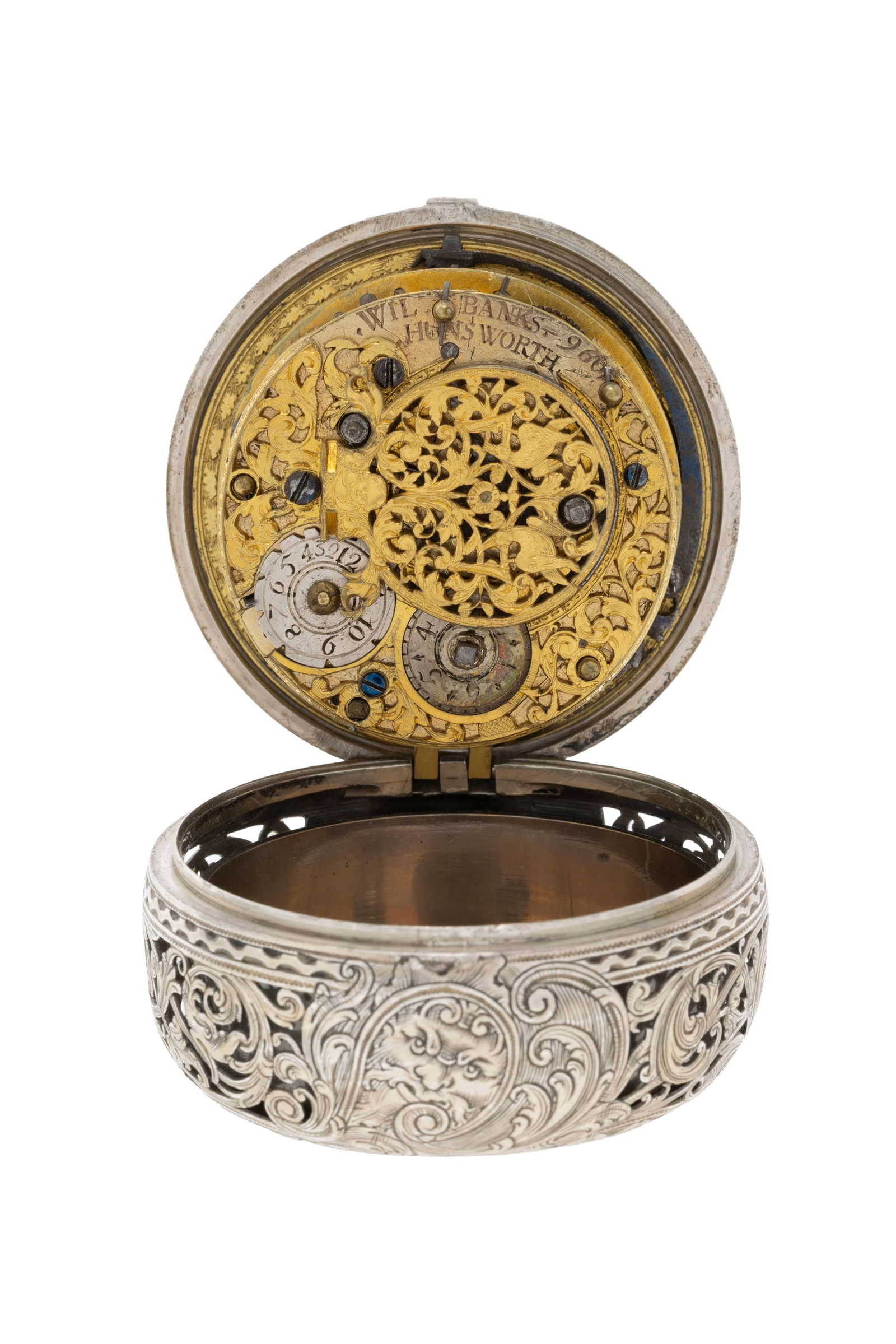 Wil. Banks Hunsworth, montre de poche à coq en argent gravé de motifs floraux avec sonneri - 5