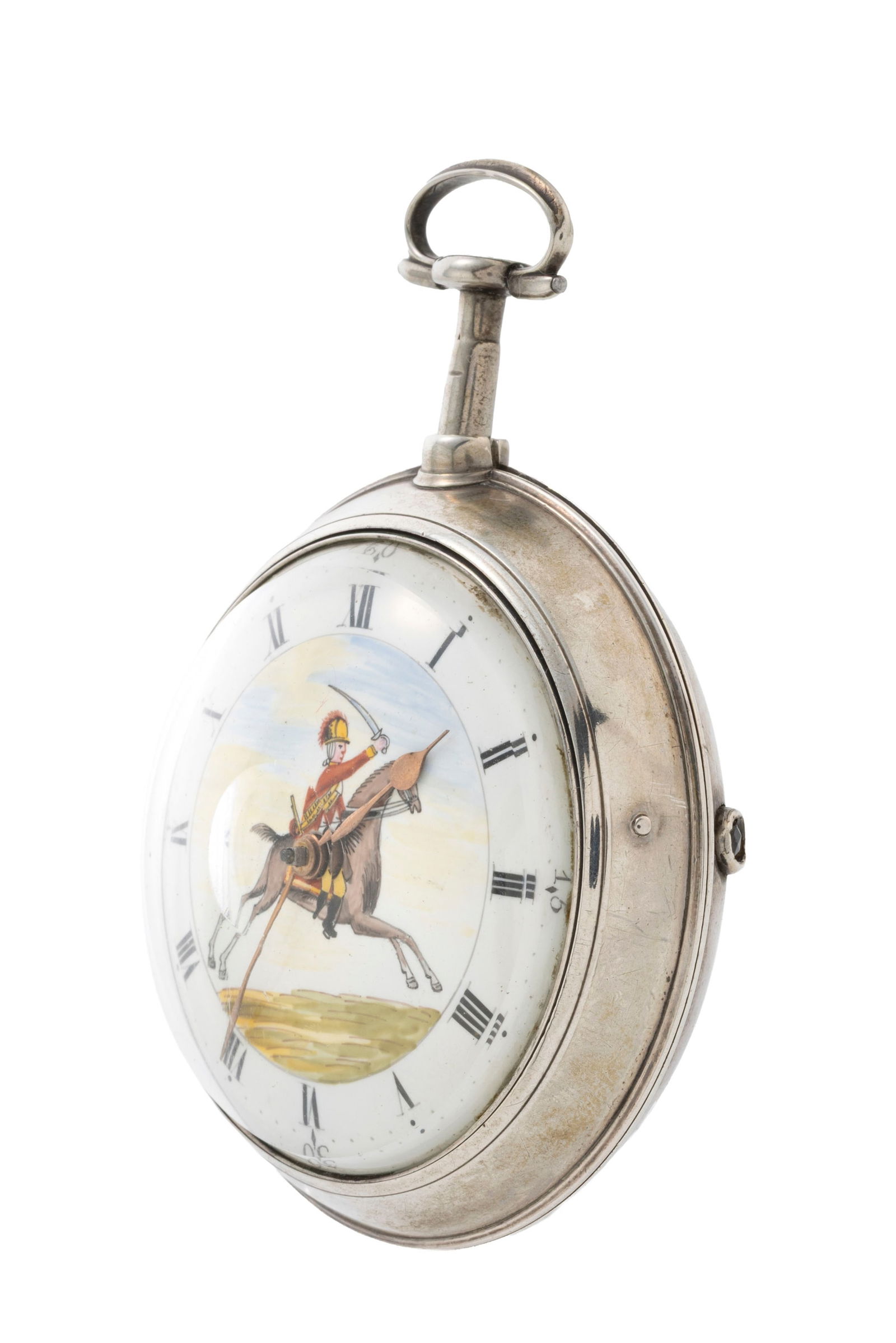 Montre de poche à coq et boîtier de protection en argent ornée d'une peinture repr - 2