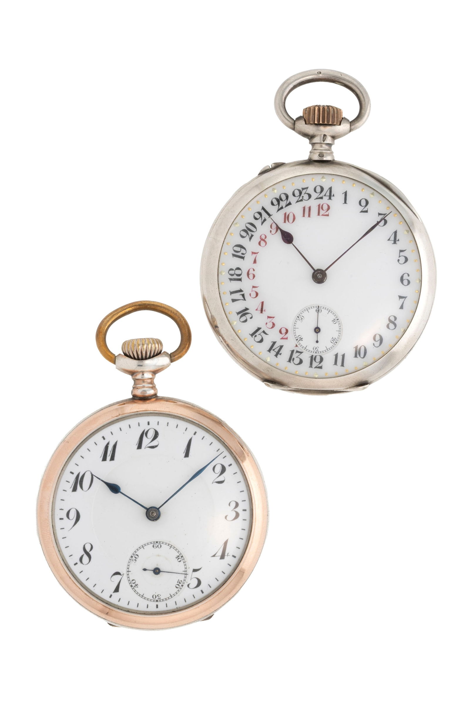 Lot de 2 montres de poche petites secondes en argent dont une Junghans Mouvements: mécanique : Lot de 2 montres de poche petites secondes en argent dont une Junghans Mouvements: mécanique Boîtiers: diam. 48 et 49 mm Complication: compteur subsidiaire pour les secondes Signature