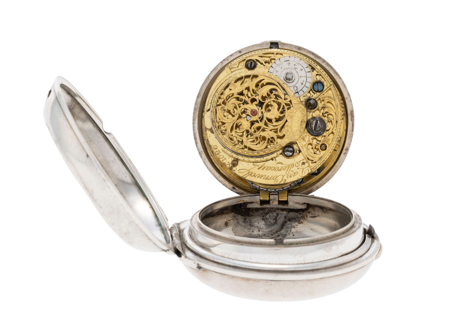 Dan. Cornwell, montre de poche à coq et boîtier de protection en argent avec indication de - 4