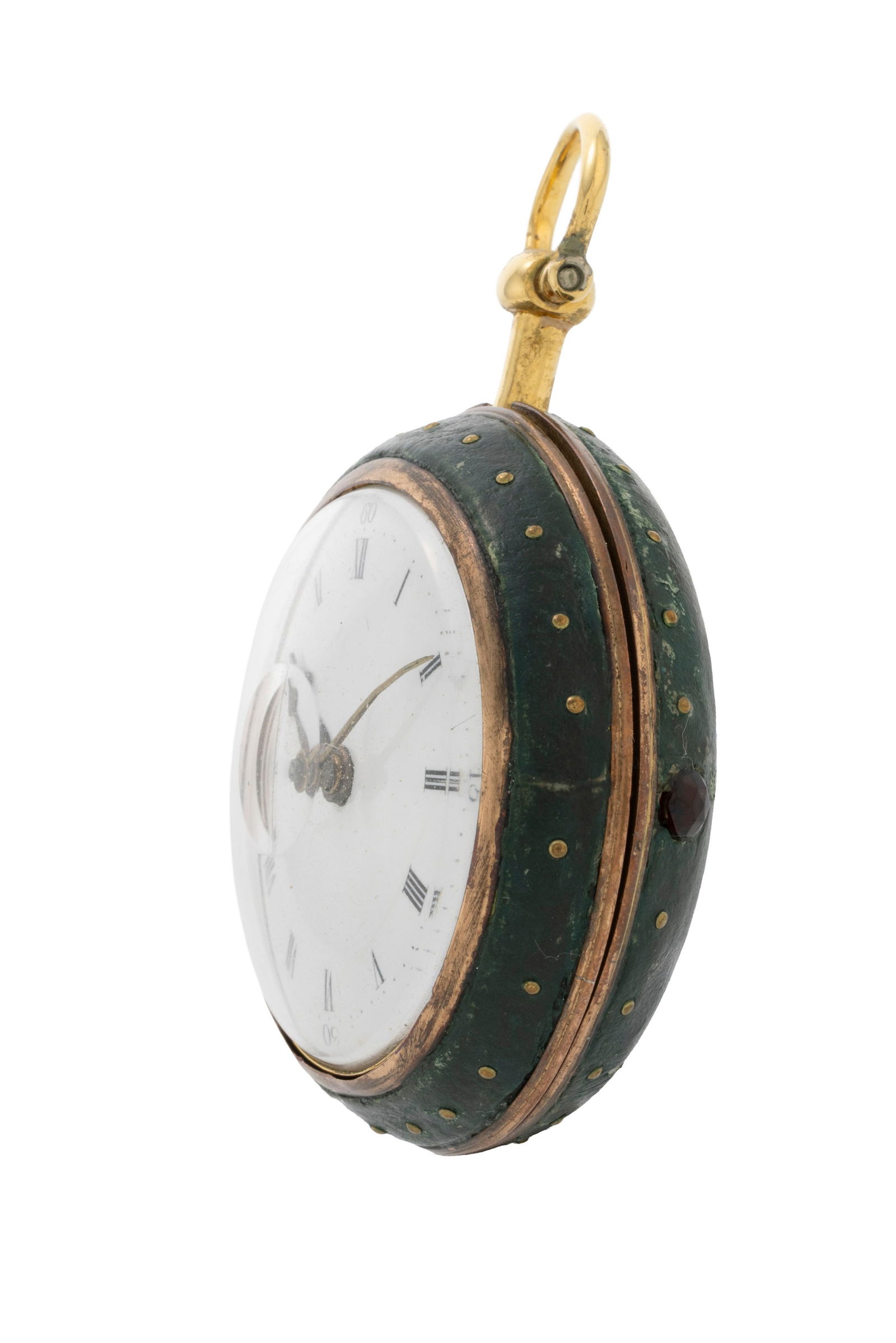 Montre de poche à coq en laiton avec boîtier de protection en laiton gainé de cuir ve - 2