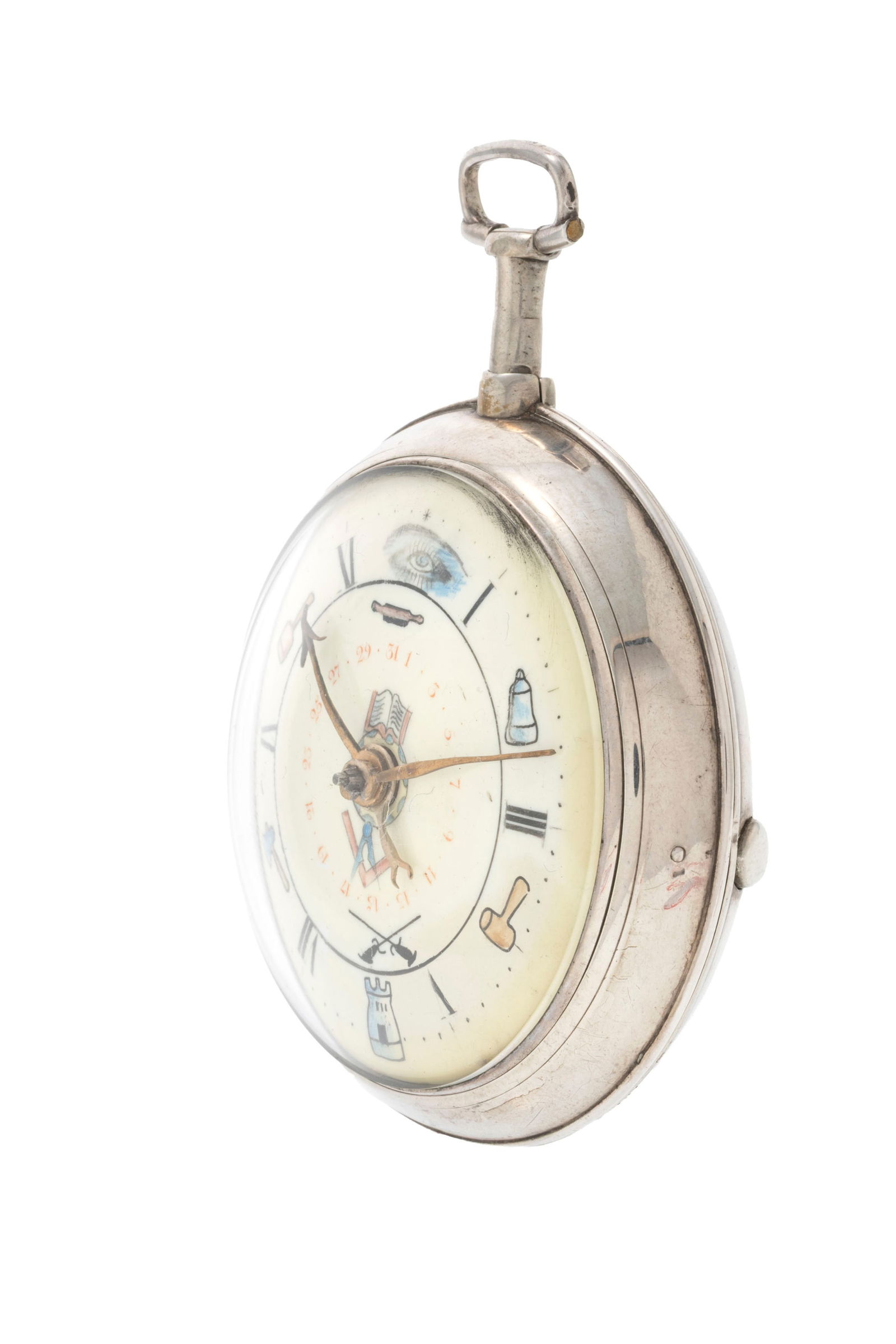 Montre de poche à coq franc-maçonnique et boîtier de protection en argent avec indica - 2