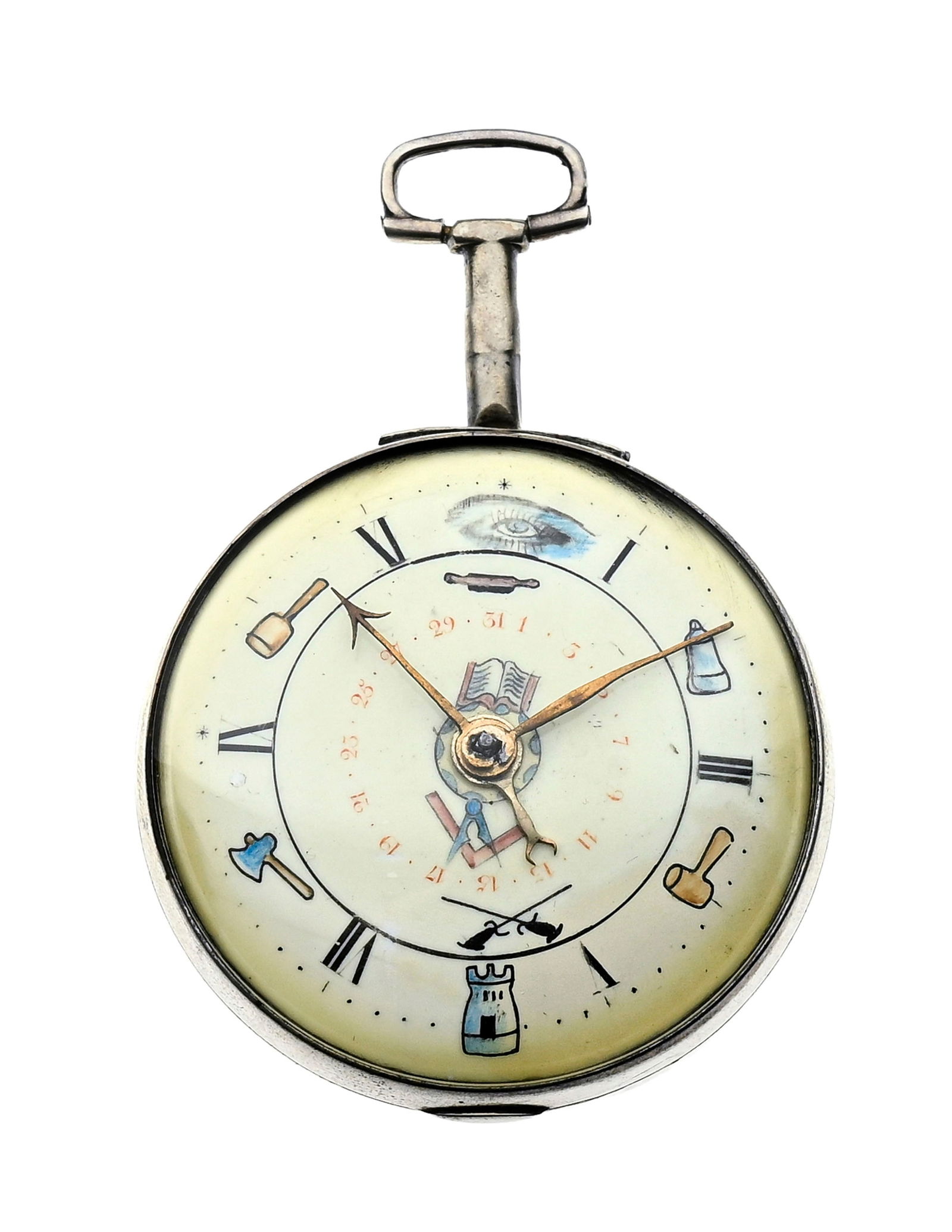 Montre de poche à coq franc-maçonnique et boîtier de protection en argent avec indica - 4
