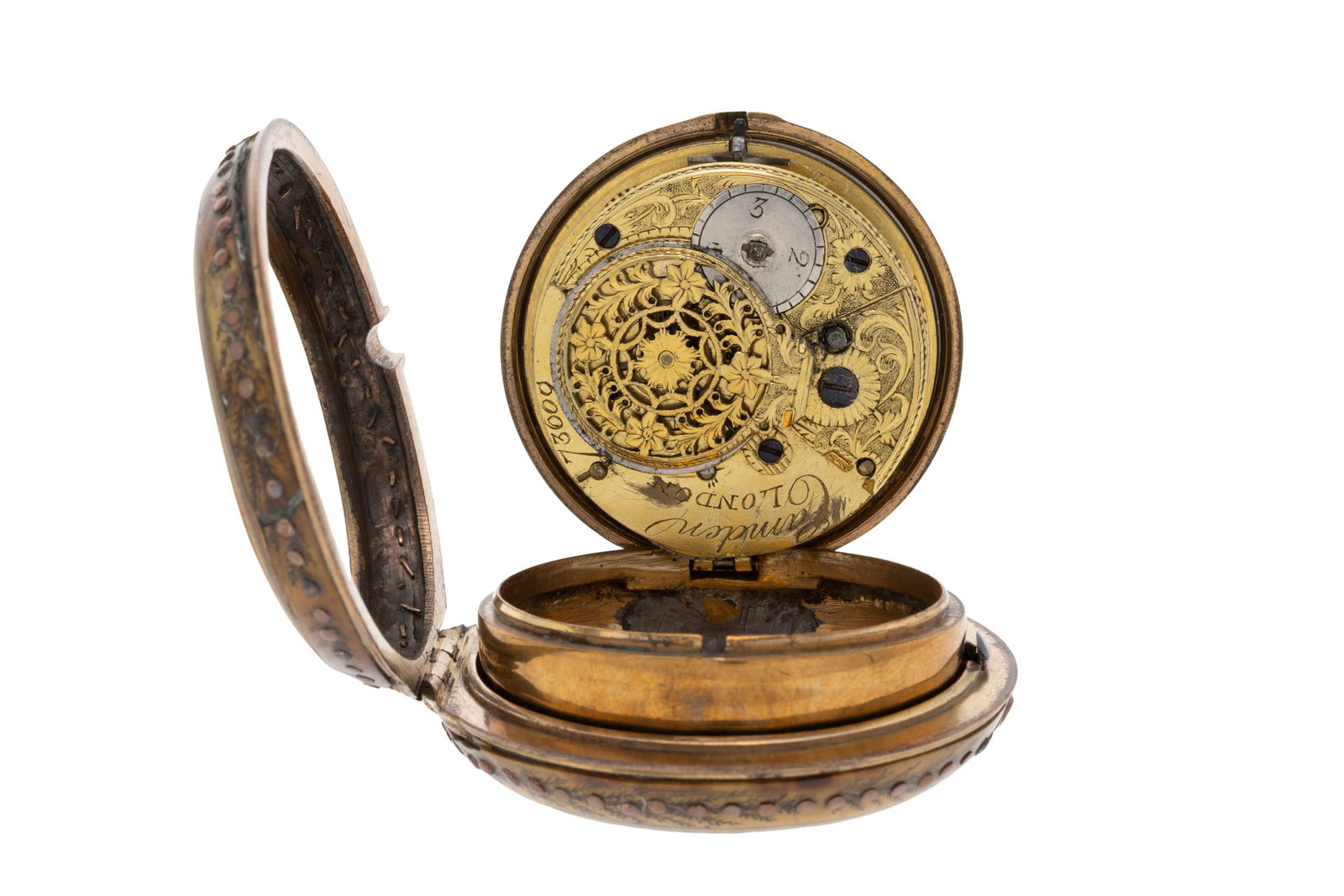 Montre de poche à coq en laiton avec boîtier de protection en laiton orné d'écai - 4