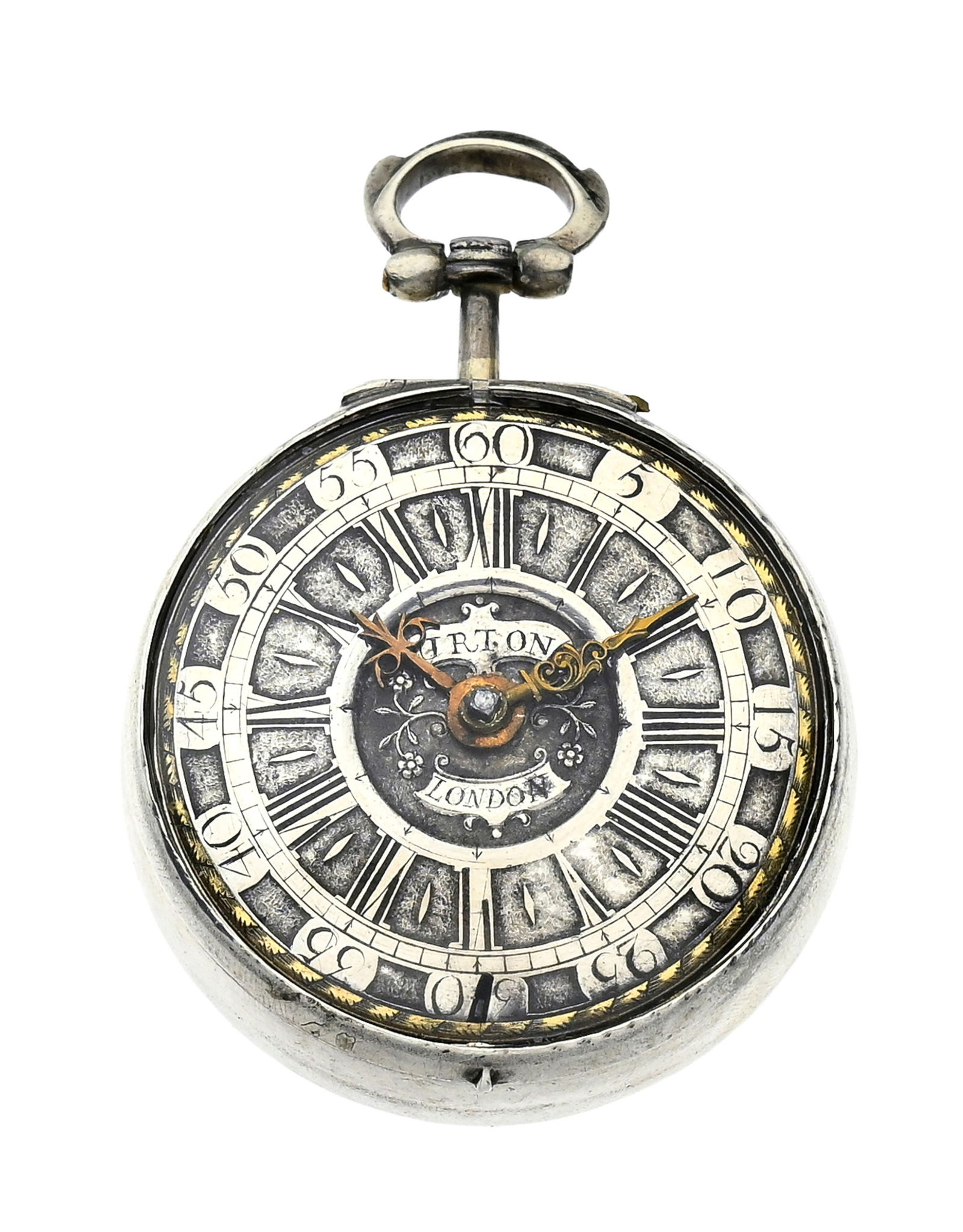 Montre de poche à coq en argent avec son boîtier de protection en argent repoussé d&# - 4