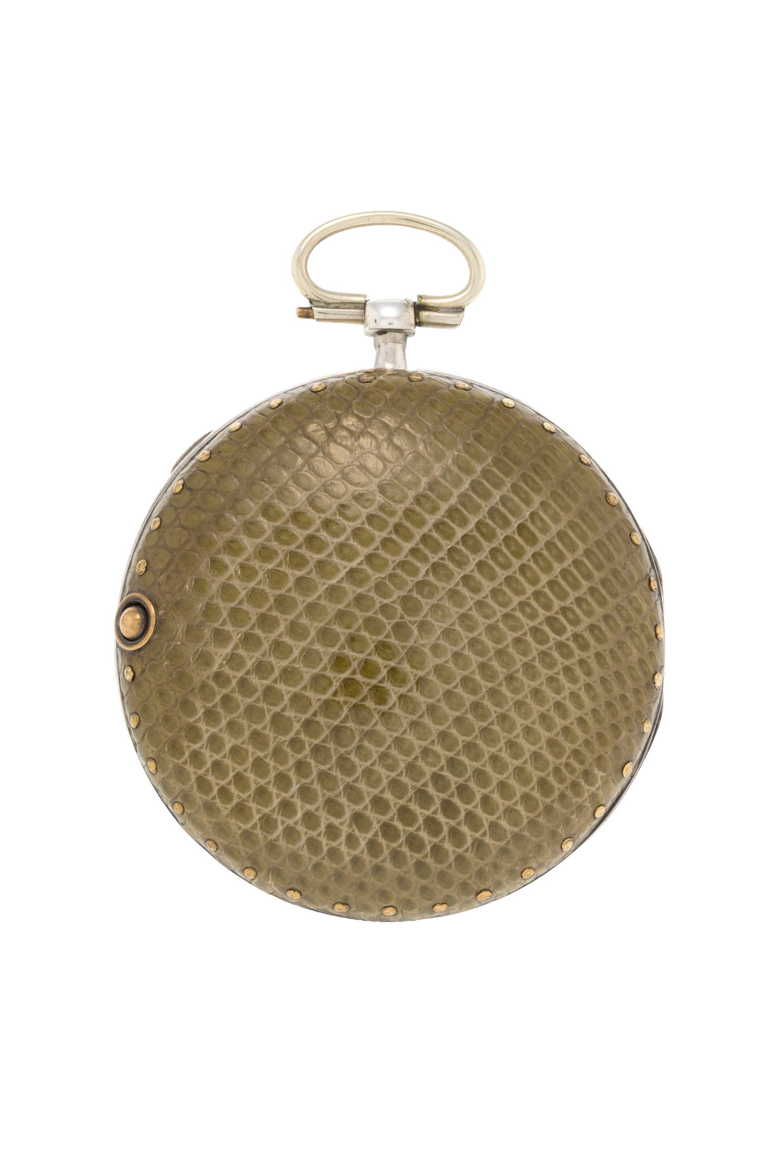 Montre de poche à coq et boîtier de protection en argent gainé de croco vert Mouvem - 3