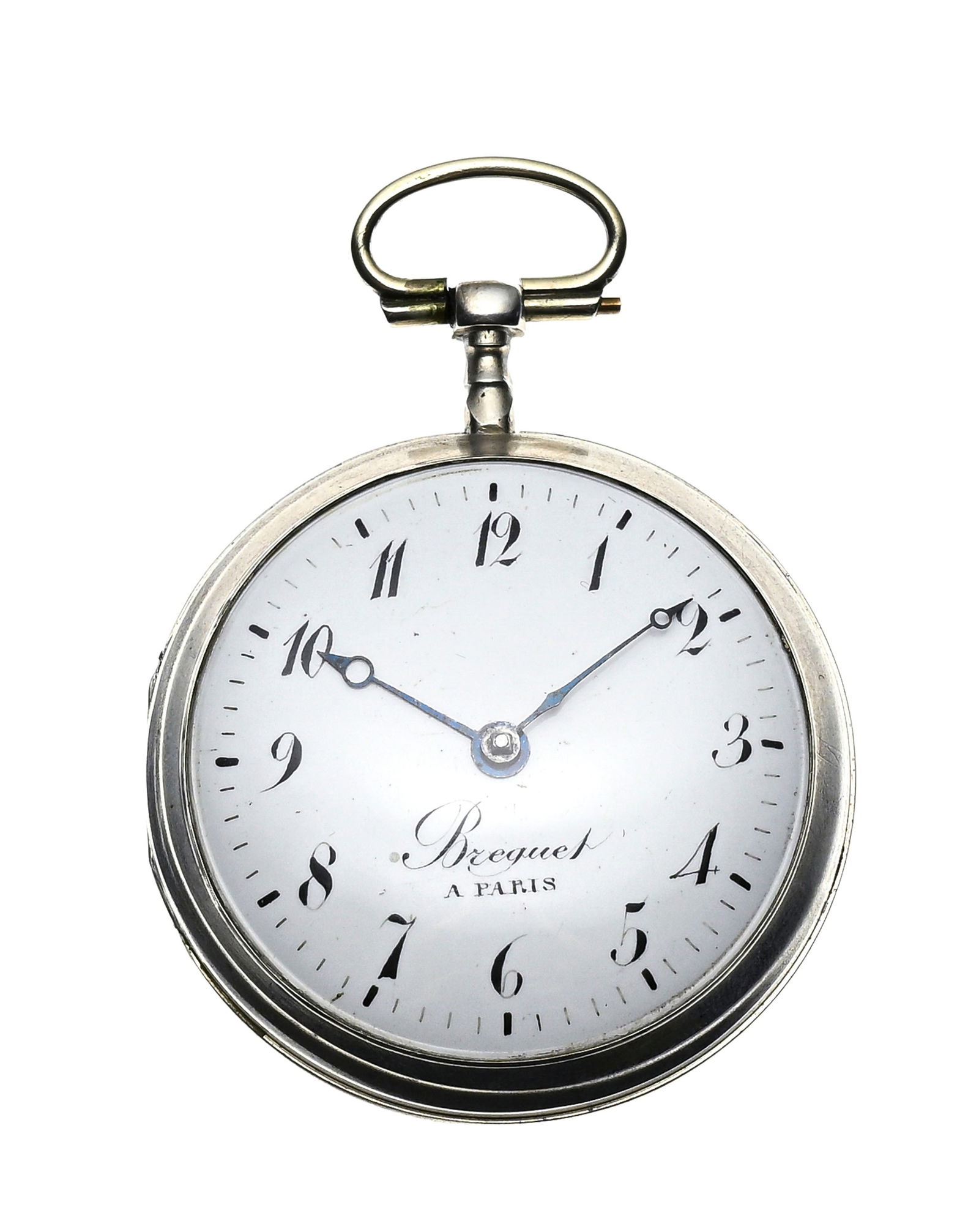 Montre de poche à coq et boîtier de protection en argent gainé de croco vert Mouvem - 5