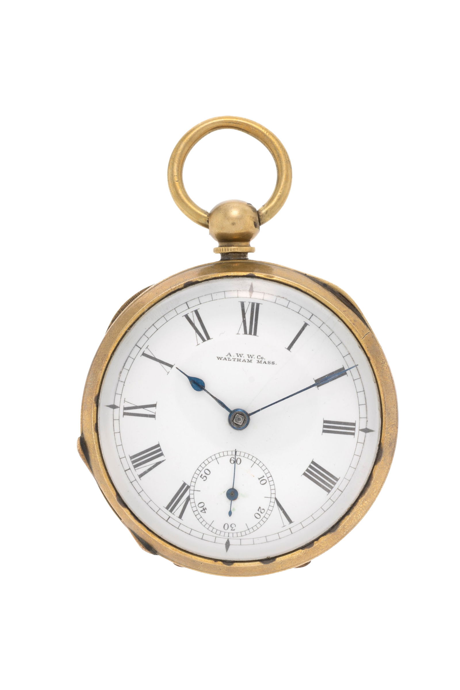 A.W.W. Co. Waltham Mass., montre de poche petite seconde probablement en laiton et nickel, circa 192 (1 of 4)