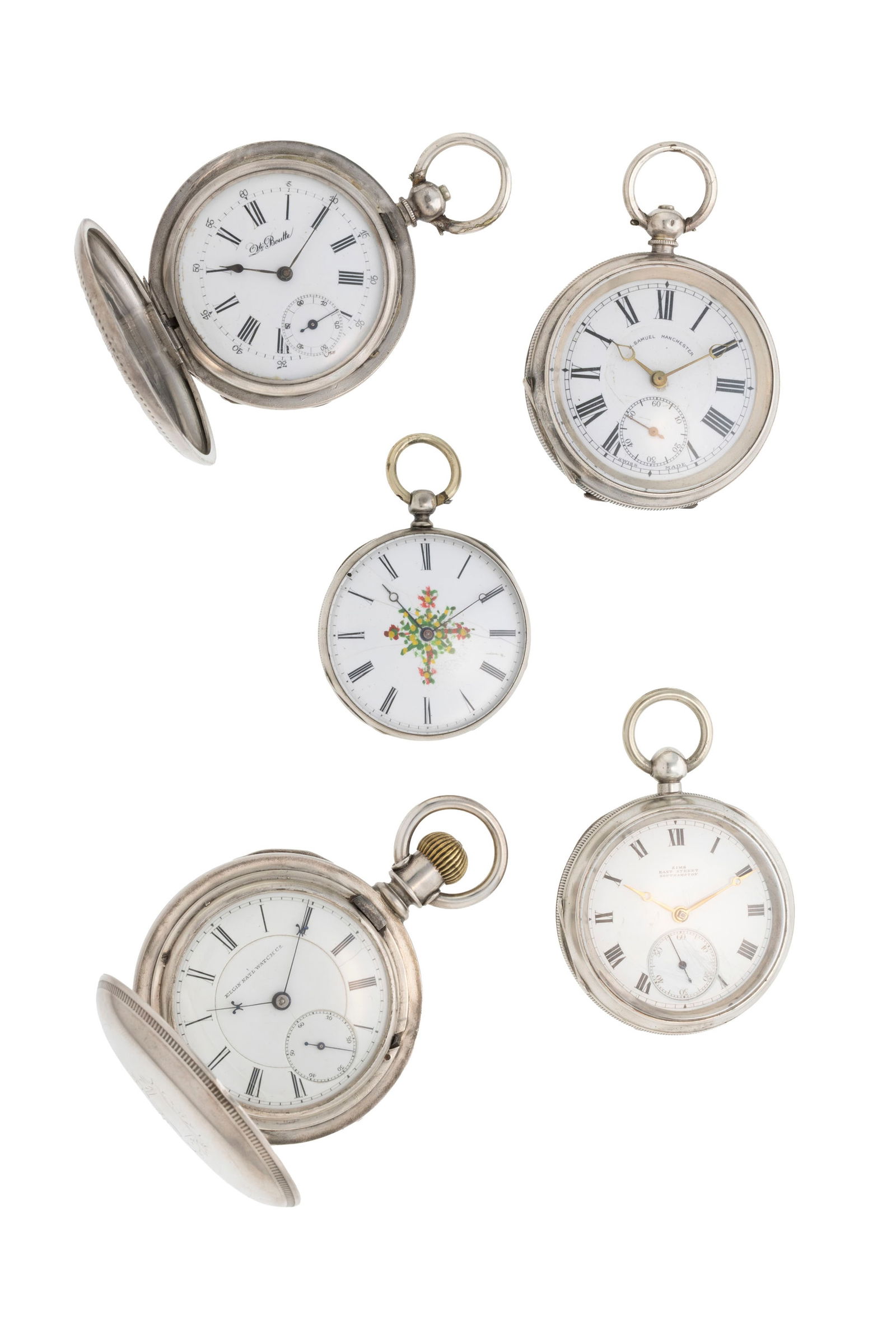 Lot de 5 montres de poche en argent Mouvements: mécanique Boîtiers: diam. 44, 50, 54, : Lot de 5 montres de poche en argent Mouvements: mécanique Boîtiers: diam. 44, 50, 54, 55 et 59 mm Complication: 4 avec compteurs subsidiaires pour les secondes ConditionDégâts,
