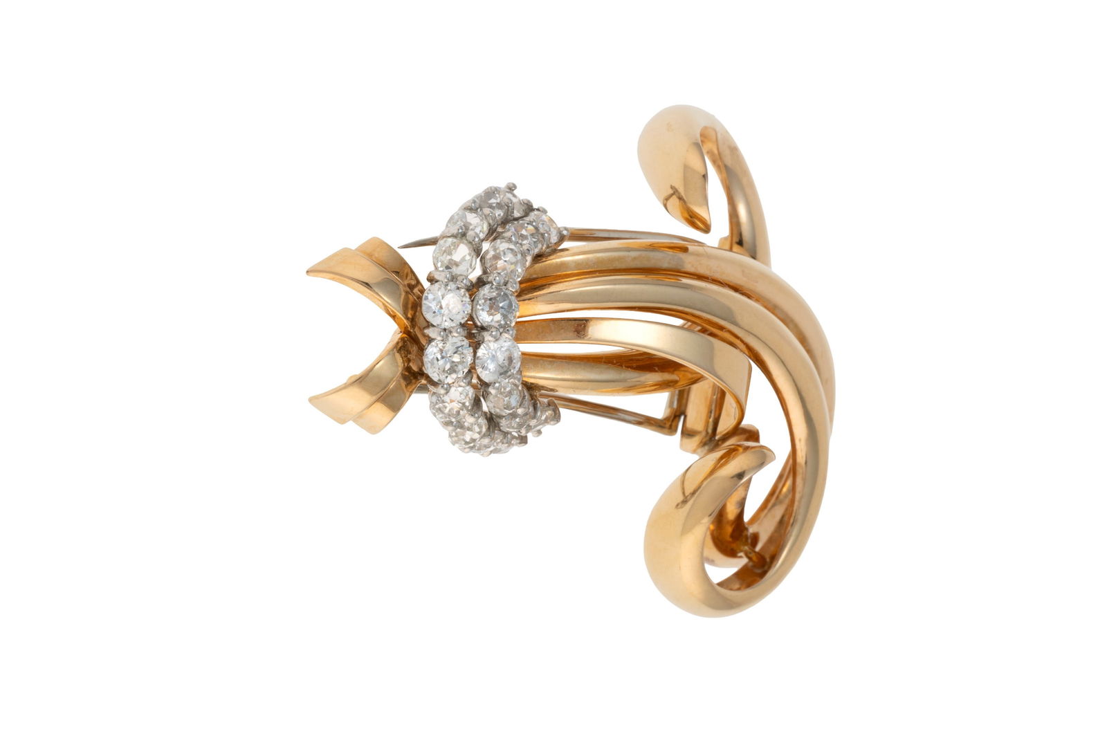 Patek Philippe, broche années 1940-50 2 ors 750 sertie de deux rangées de diamants taille  - 2