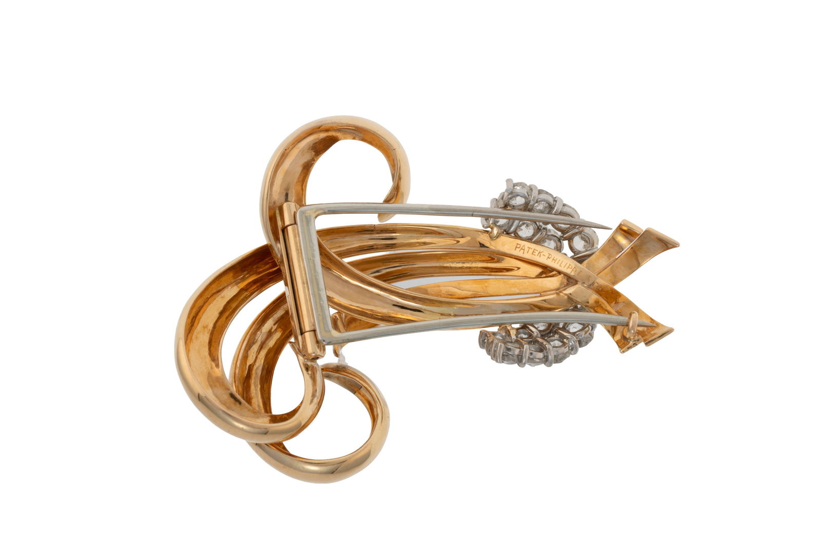 Patek Philippe, broche années 1940-50 2 ors 750 sertie de deux rangées de diamants taille  - 3