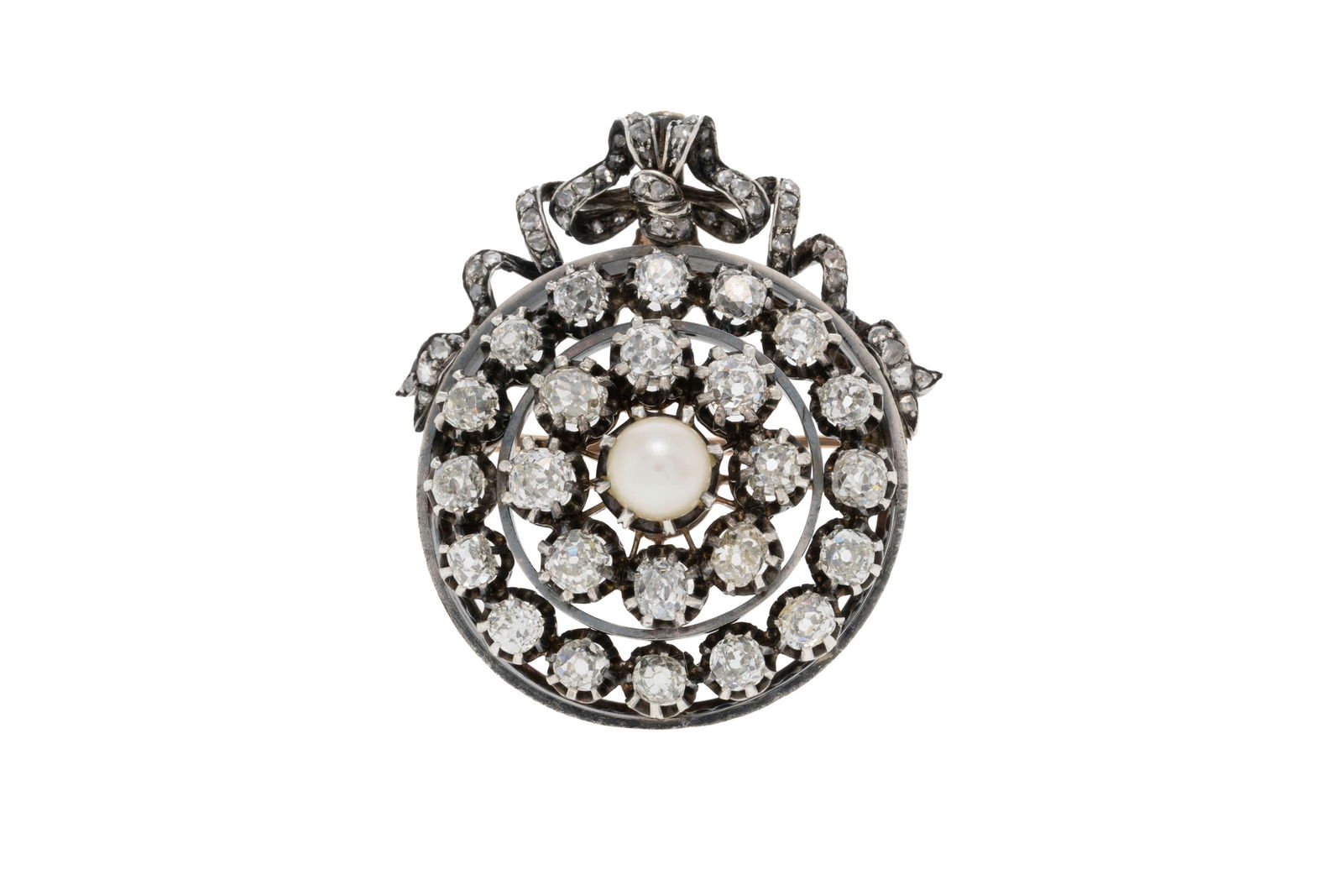 Broche XIXe s., or et argent formée de cercles concentriques sertie de diamants taille ancienne (1 of 4)