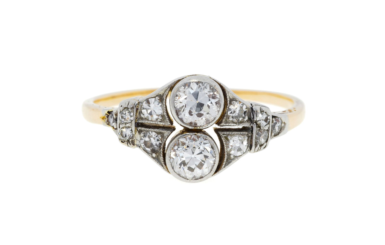 Bague XIXe s., 2 ors 750 sertie de diamants taille ancienne épaulés de diamants taille 8/8 (1 of 4)