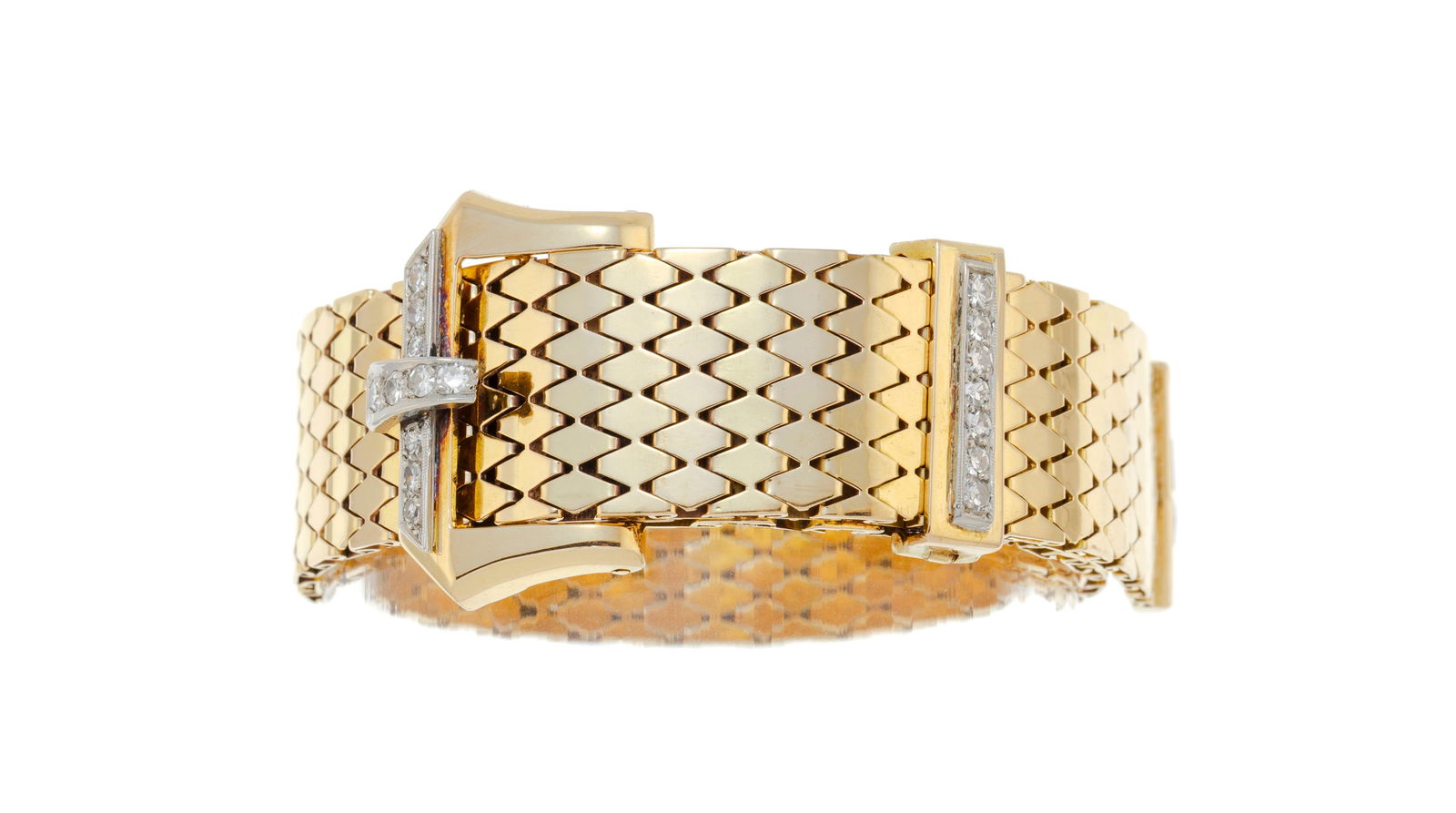 Bracelet ceinture années 1940-50 or 750 serti de rubis calibrés et de diamants taille 8/8, (1 of 4)