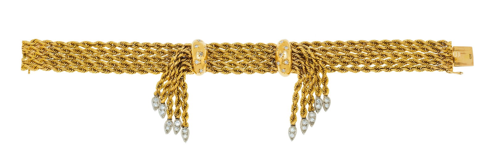 Bracelet années 1940-50 2 ors 750 à maille corde orné de deux agrafes retenant des pa (1 of 4)