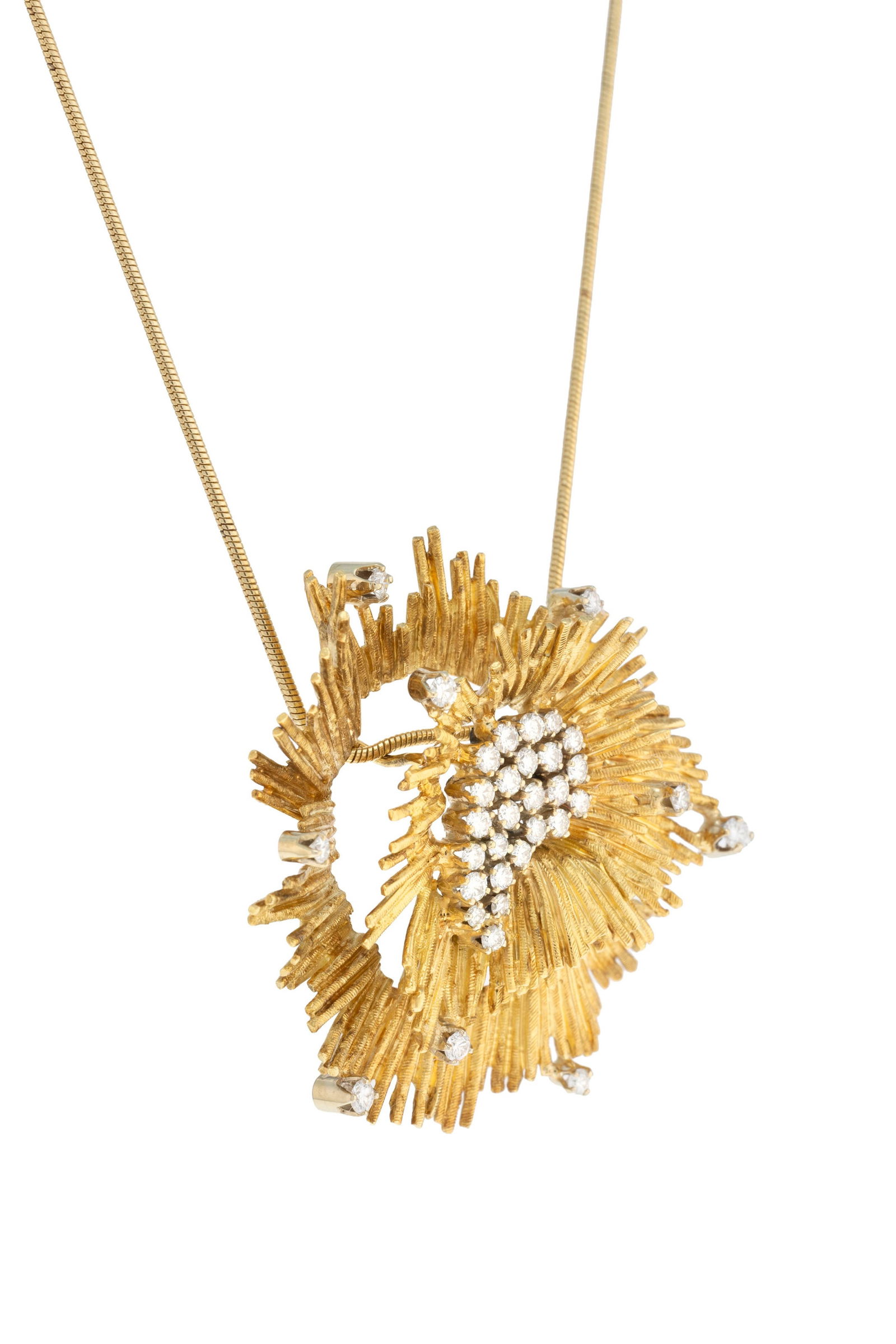 Bucherer, pendentif or 750 texturé à motif rayonnant serti de diamants taille brillant, su - 2