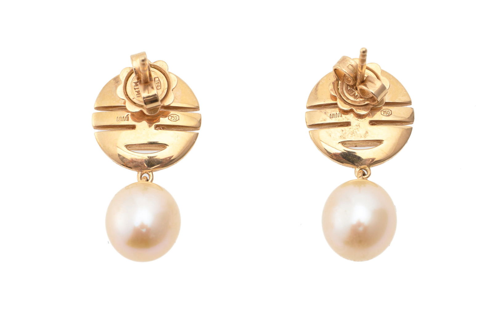 Mimi, paire de pendants d'oreilles or rose 750 stylisant le symbole chinois Shou serti de diamants b - 3