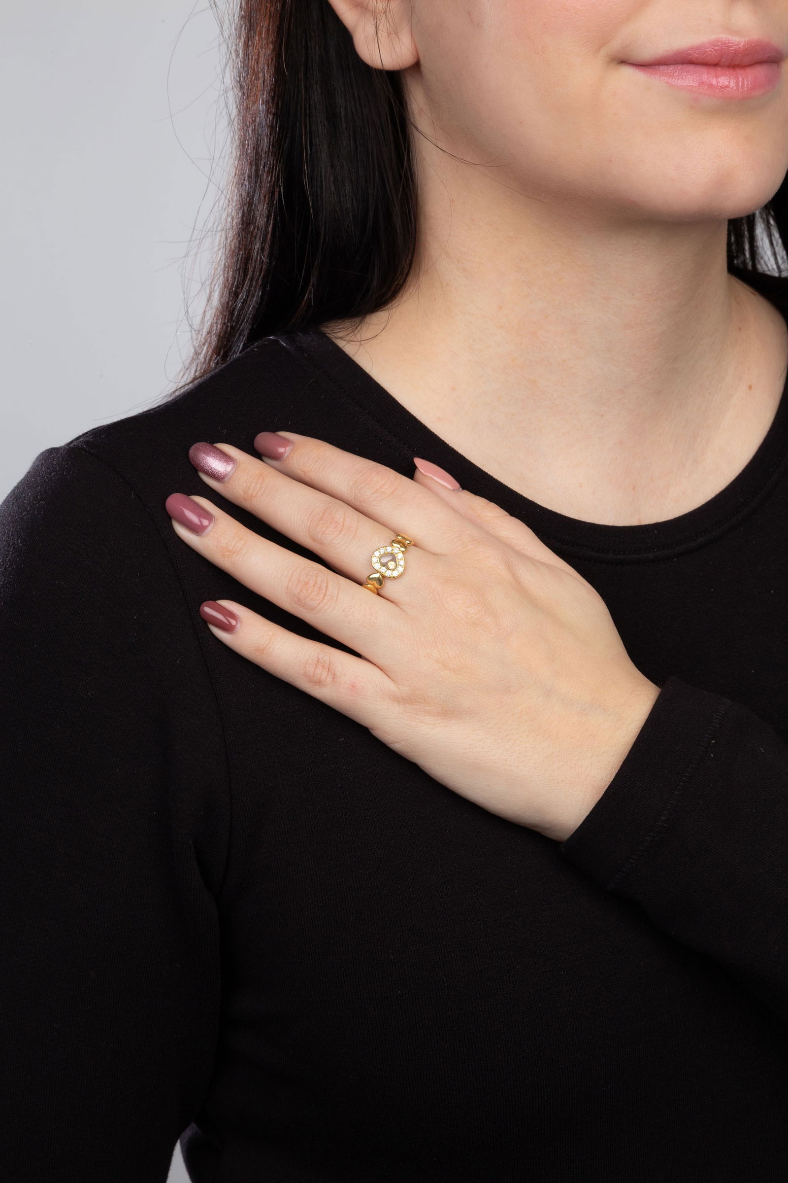 Chopard, Happy Diamonds, bague cœurs or 750 sertie de diamants dont un mobile entre deux plaque - 4