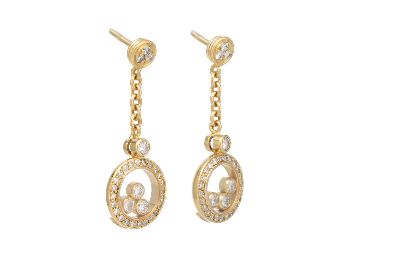 Chopard, Happy Diamonds, paire de pendants d'oreilles or 750 sertis de diamants taille 8/8 et brilla - 2
