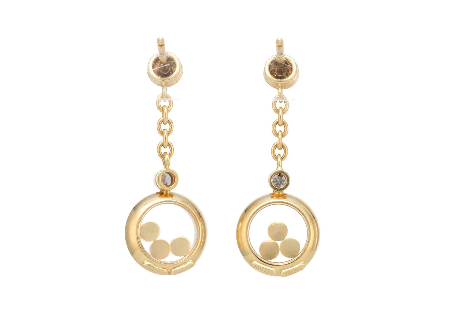 Chopard, Happy Diamonds, paire de pendants d'oreilles or 750 sertis de diamants taille 8/8 et brilla - 3