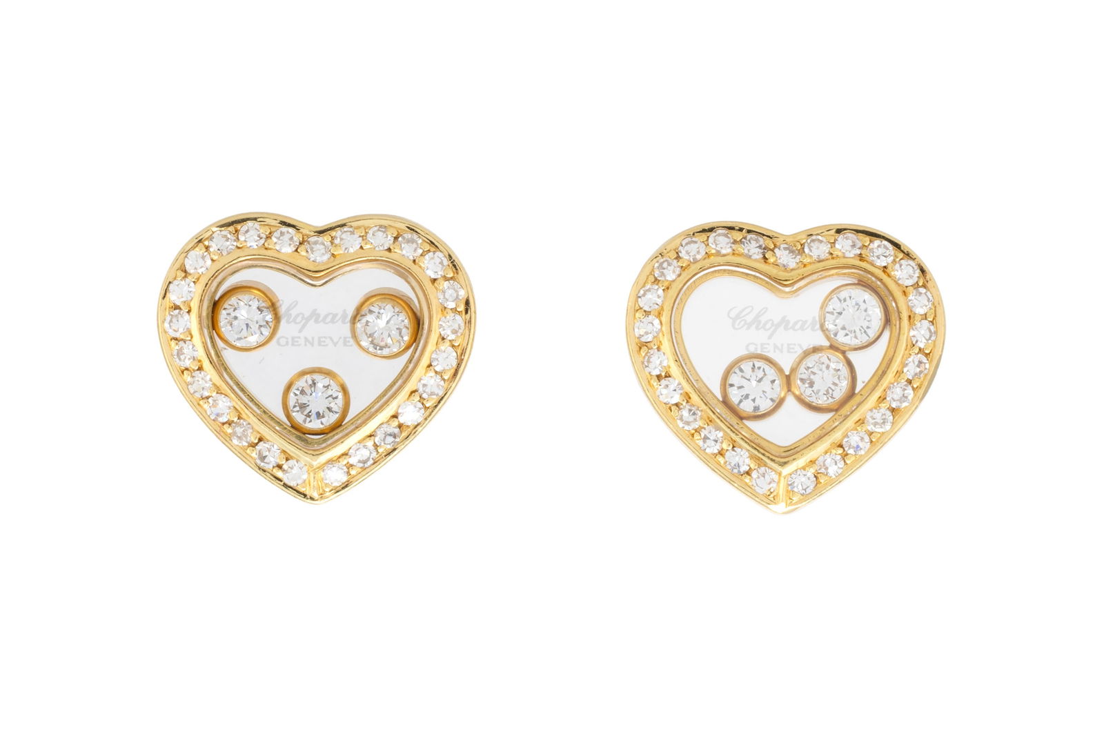 Chopard, paire de clous d'oreilles cœurs or 750 sertis de diamants taille 8/8 et brillant dont  (1 of 4)