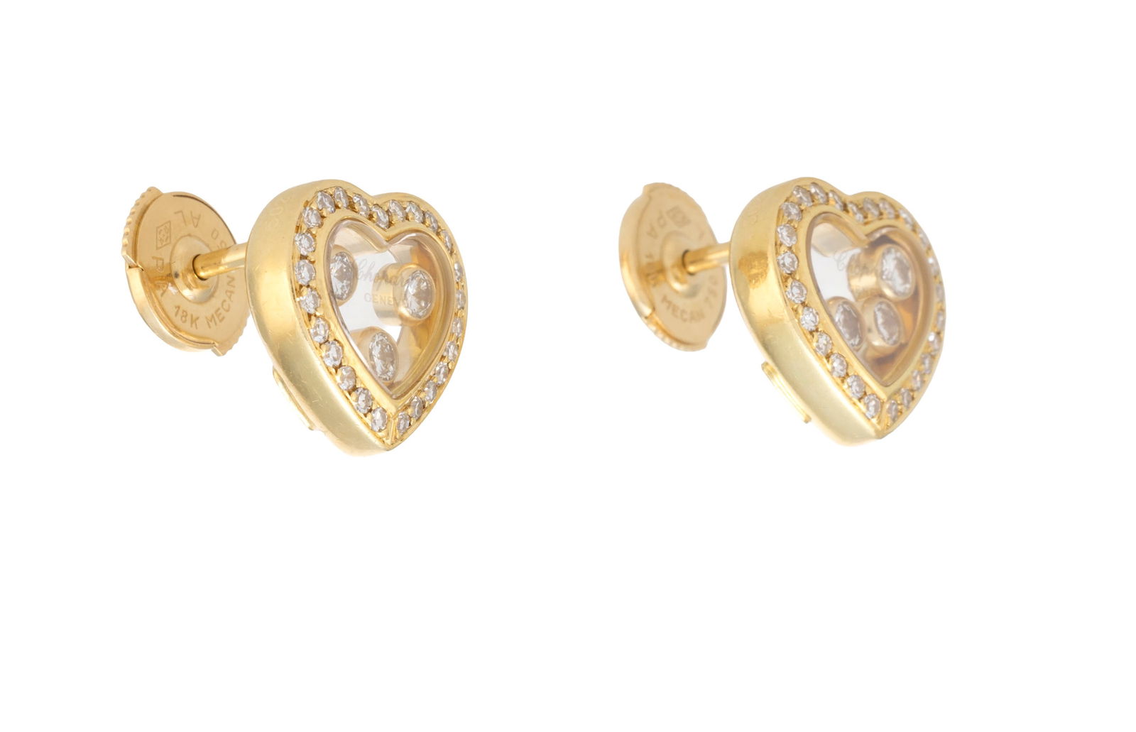 Chopard, paire de clous d'oreilles cœurs or 750 sertis de diamants taille 8/8 et brillant dont  - 2