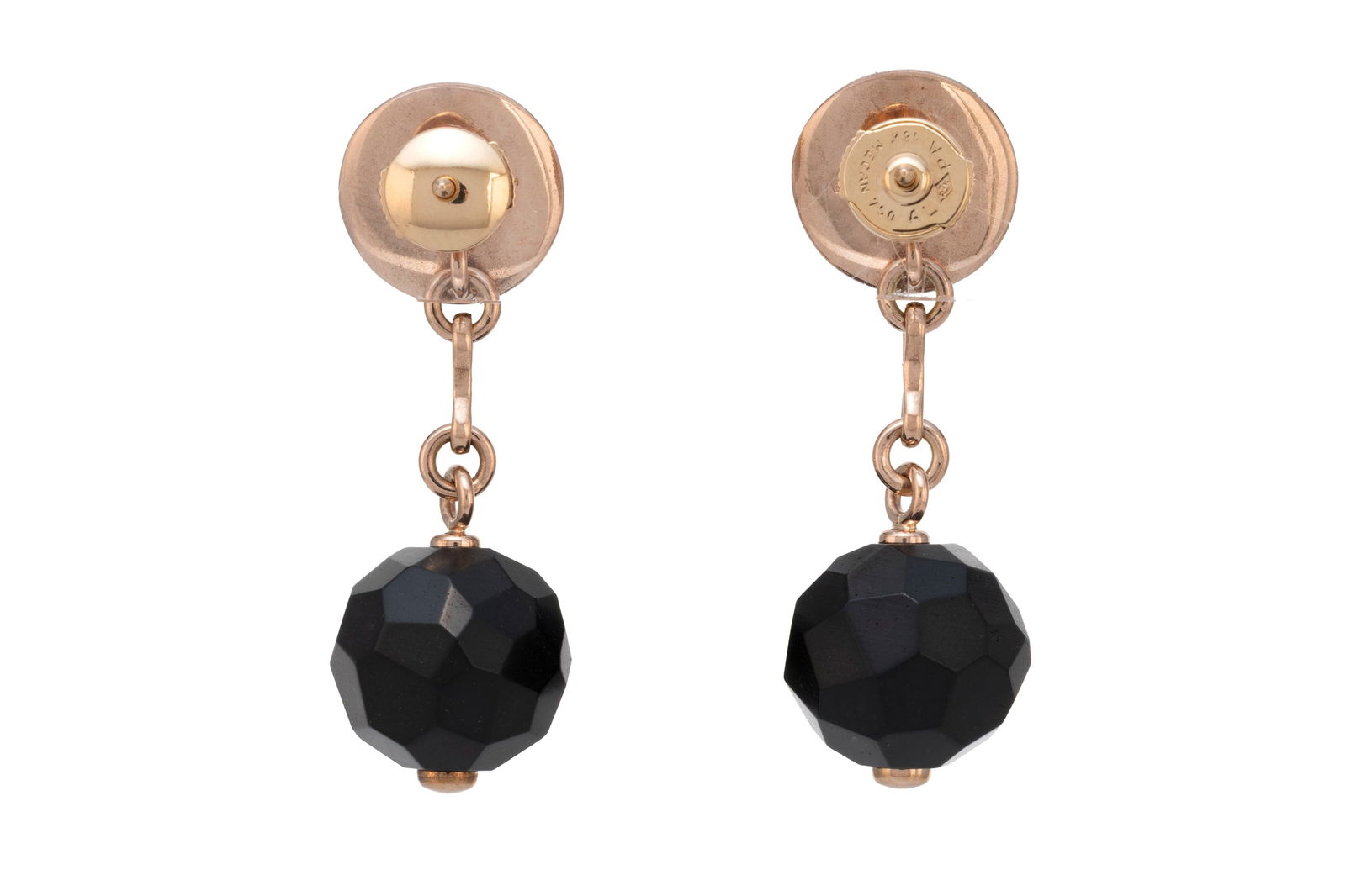 Pomellato, paire de pendants d'oreilles or rose 375 retenant des billes de jais facettées, sign - 3