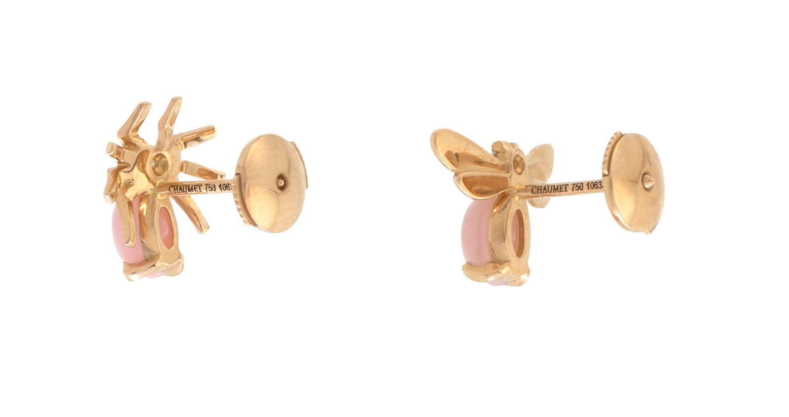 Chaumet, Attrape-moi, paire de clous d'oreilles or rose 750 figurant une mouche et une araignée - 3