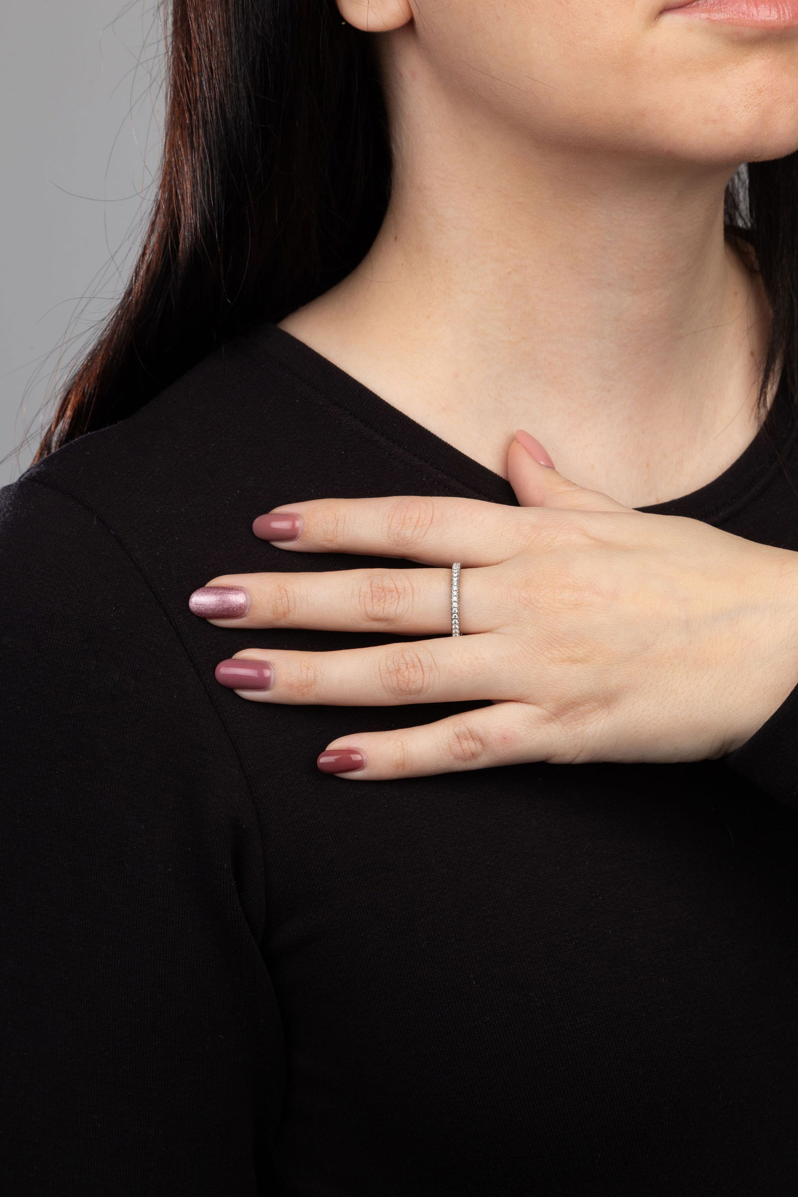 Bucherer, anneau rivière or gris 750 serti de diamants taille brillant, signé, doigt 58-18 - 3