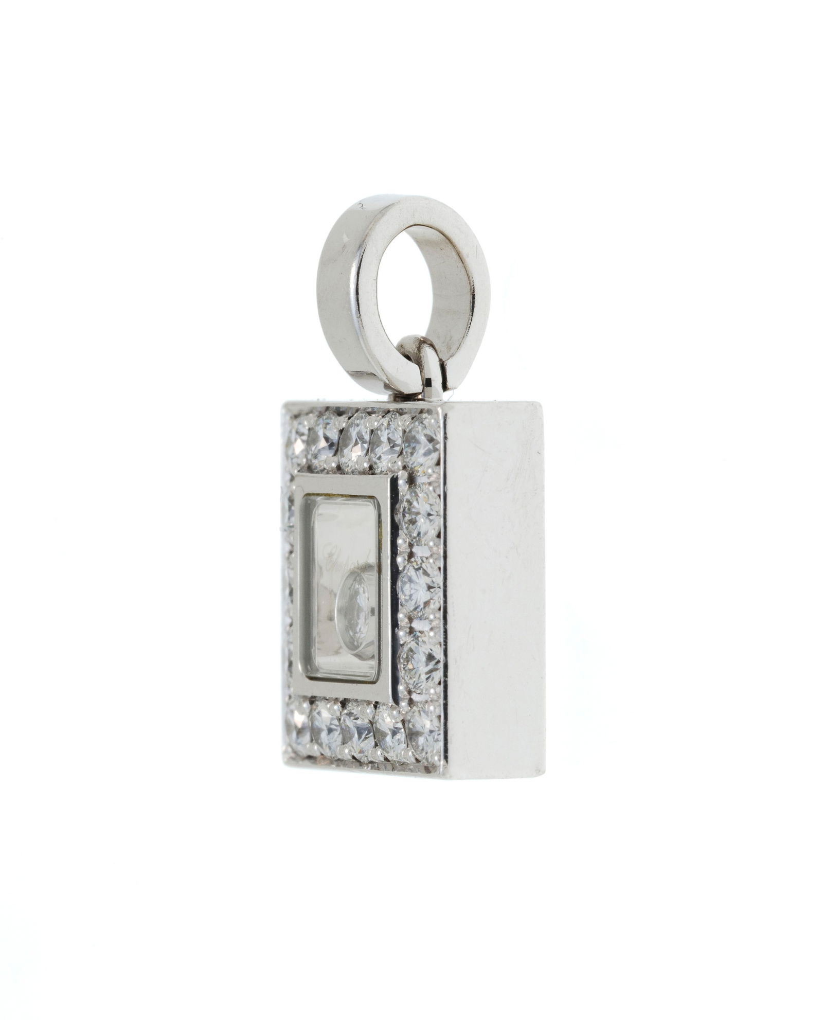 Chopard, Happy Diamonds, pendentif carré or gris 750 serti de diamants taille brillant dont un  - 2