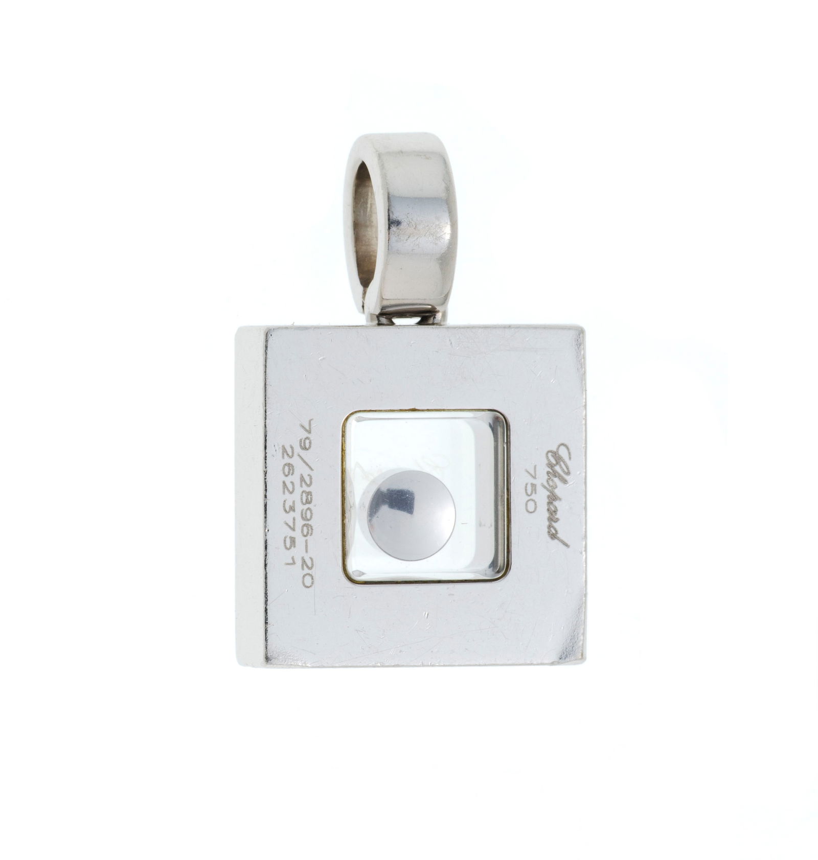 Chopard, Happy Diamonds, pendentif carré or gris 750 serti de diamants taille brillant dont un  - 3