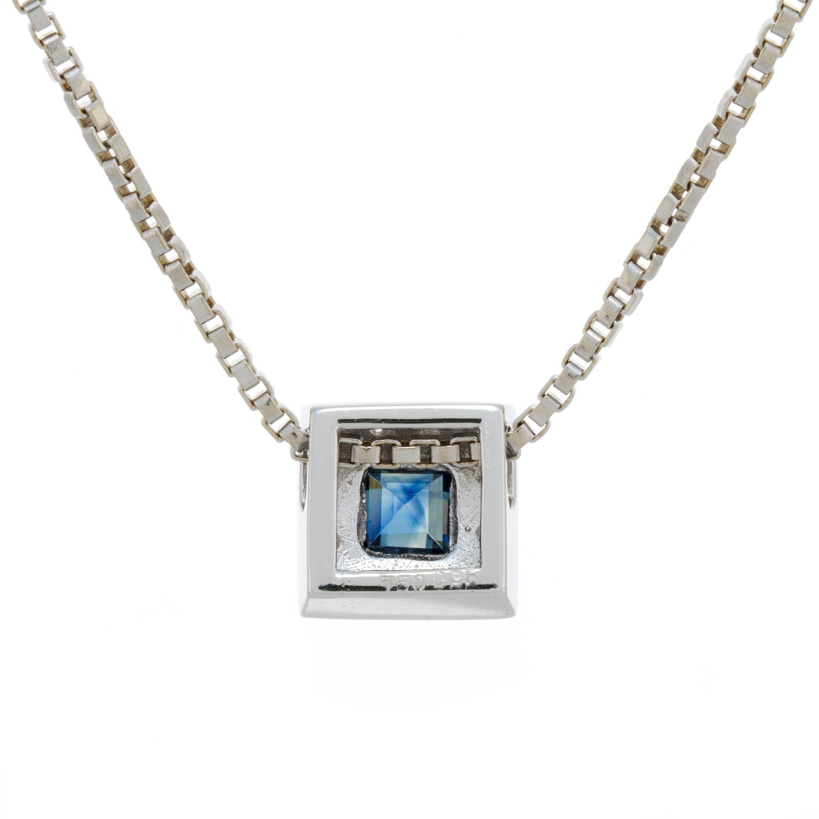 Collier or gris 750, chaîne à maille vénitienne retenant un motif carré serti d' - 3